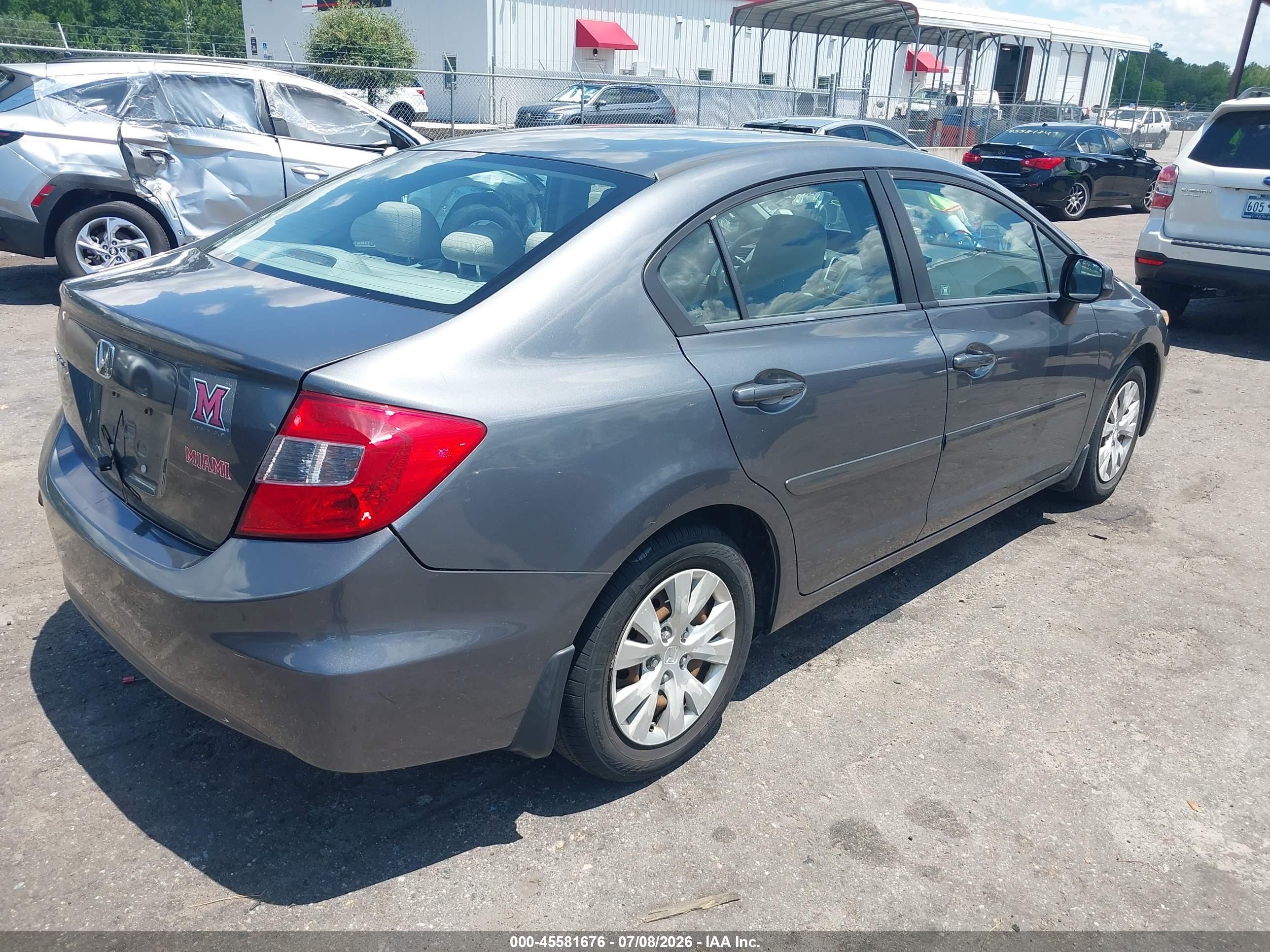 2012 Honda Civic Lx Gray vin: 19XFB2F52CE054575
