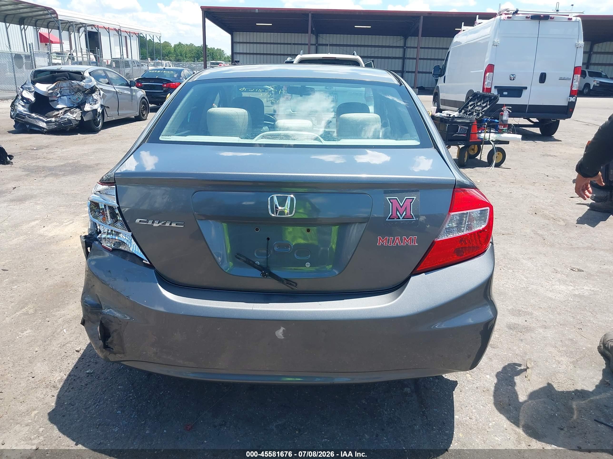 2012 Honda Civic Lx Gray vin: 19XFB2F52CE054575