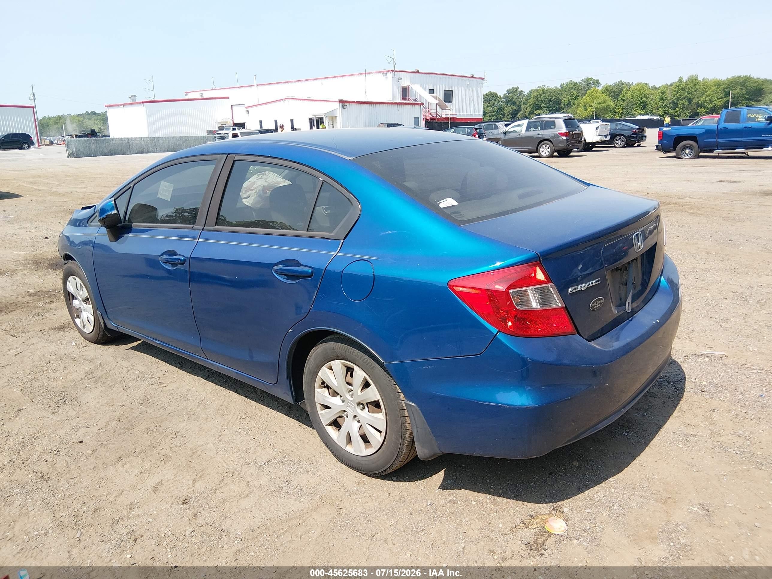 2012 Honda Civic Lx Blue vin: 19XFB2F52CE070677