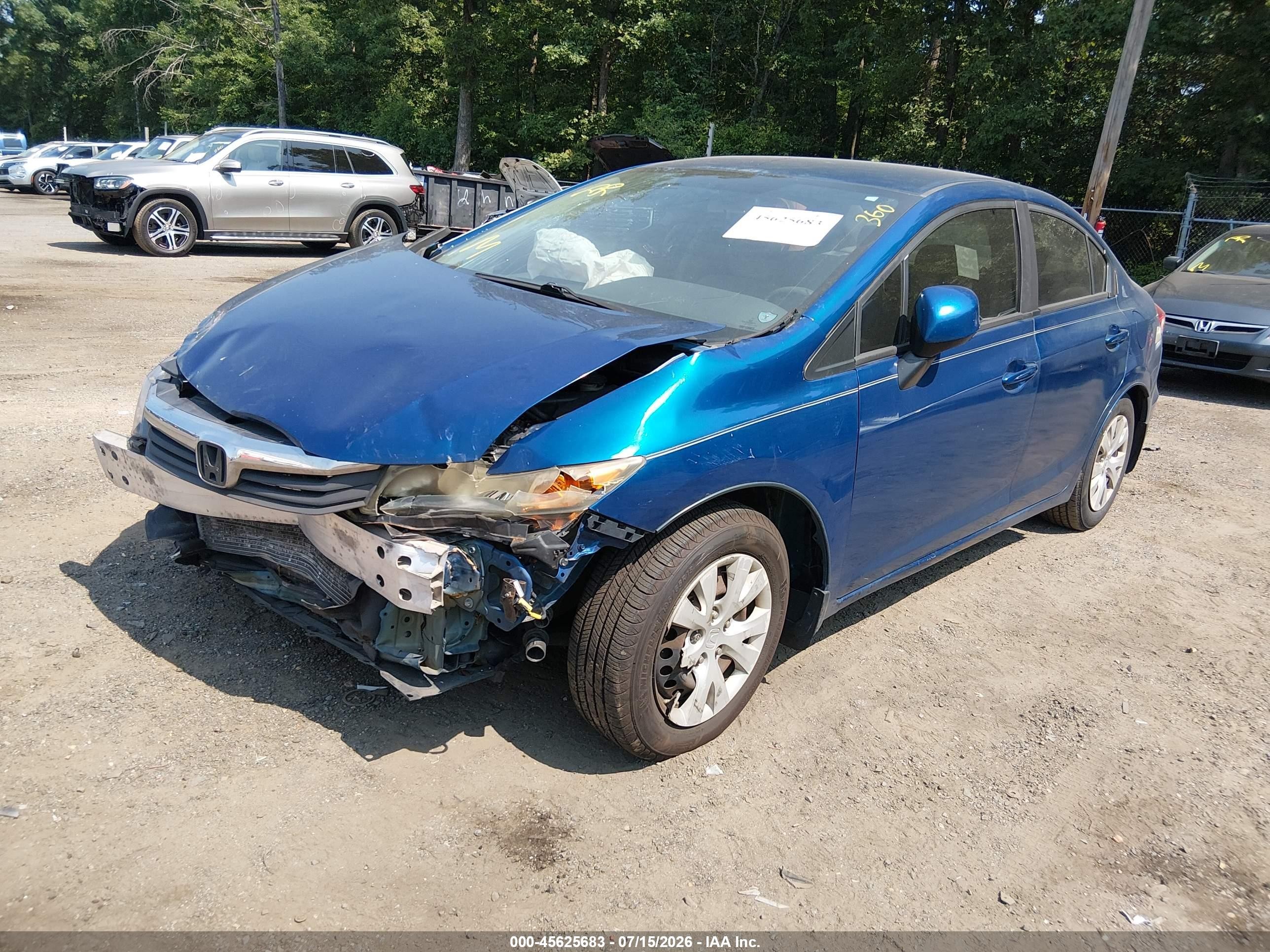 2012 Honda Civic Lx Blue vin: 19XFB2F52CE070677