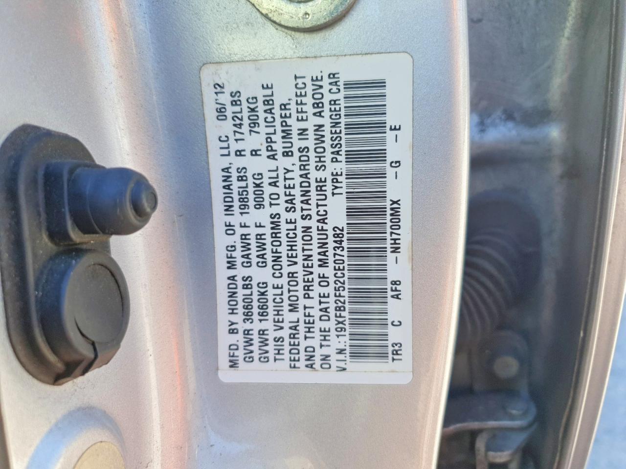 2012 Honda Civic Lx Silver vin: 19XFB2F52CE073482