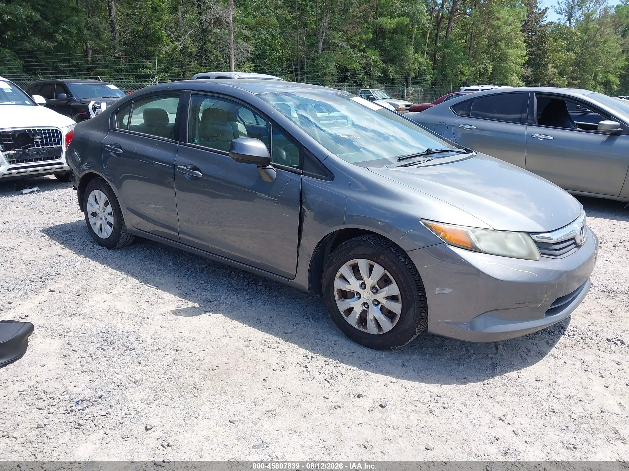 2012 Honda Civic Lx Gray vin: 19XFB2F52CE091710