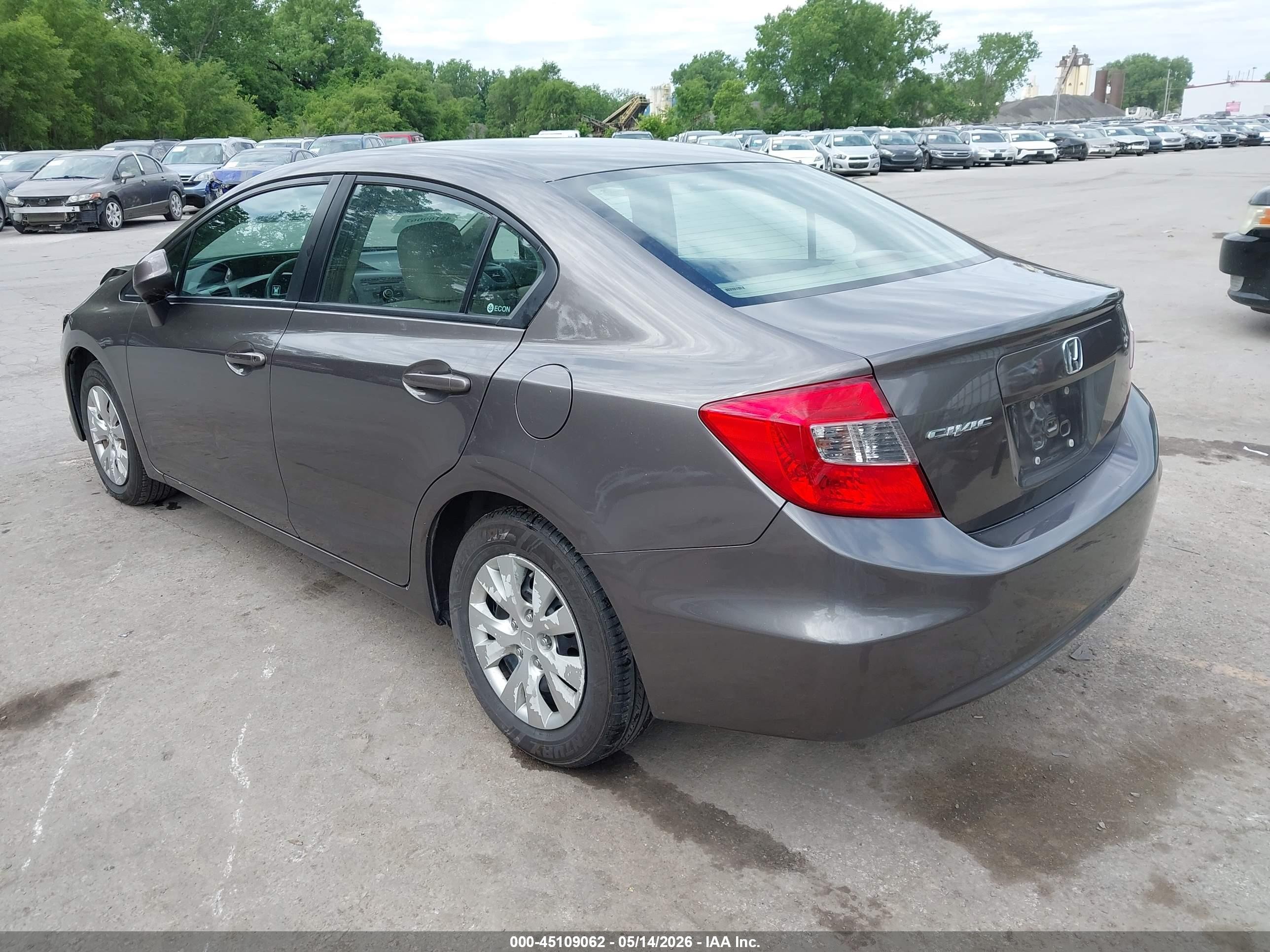 2012 Honda Civic Lx Gray vin: 19XFB2F52CE095188