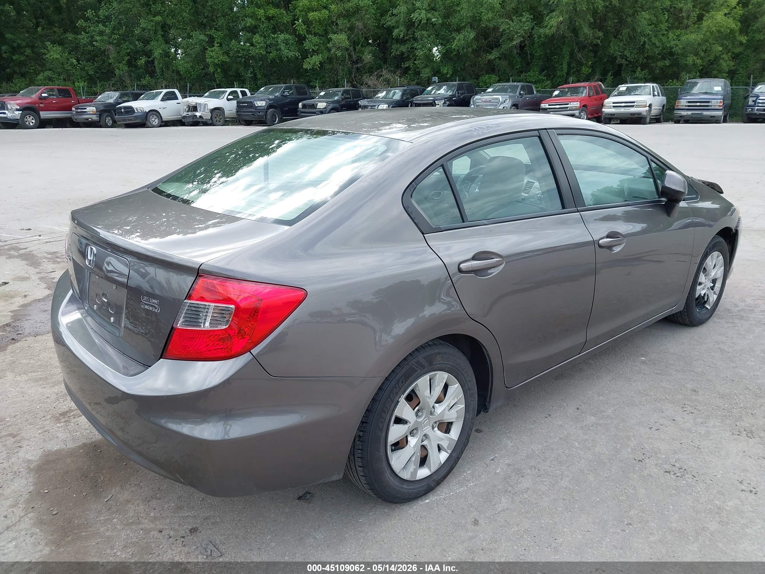 2012 Honda Civic Lx Gray vin: 19XFB2F52CE095188