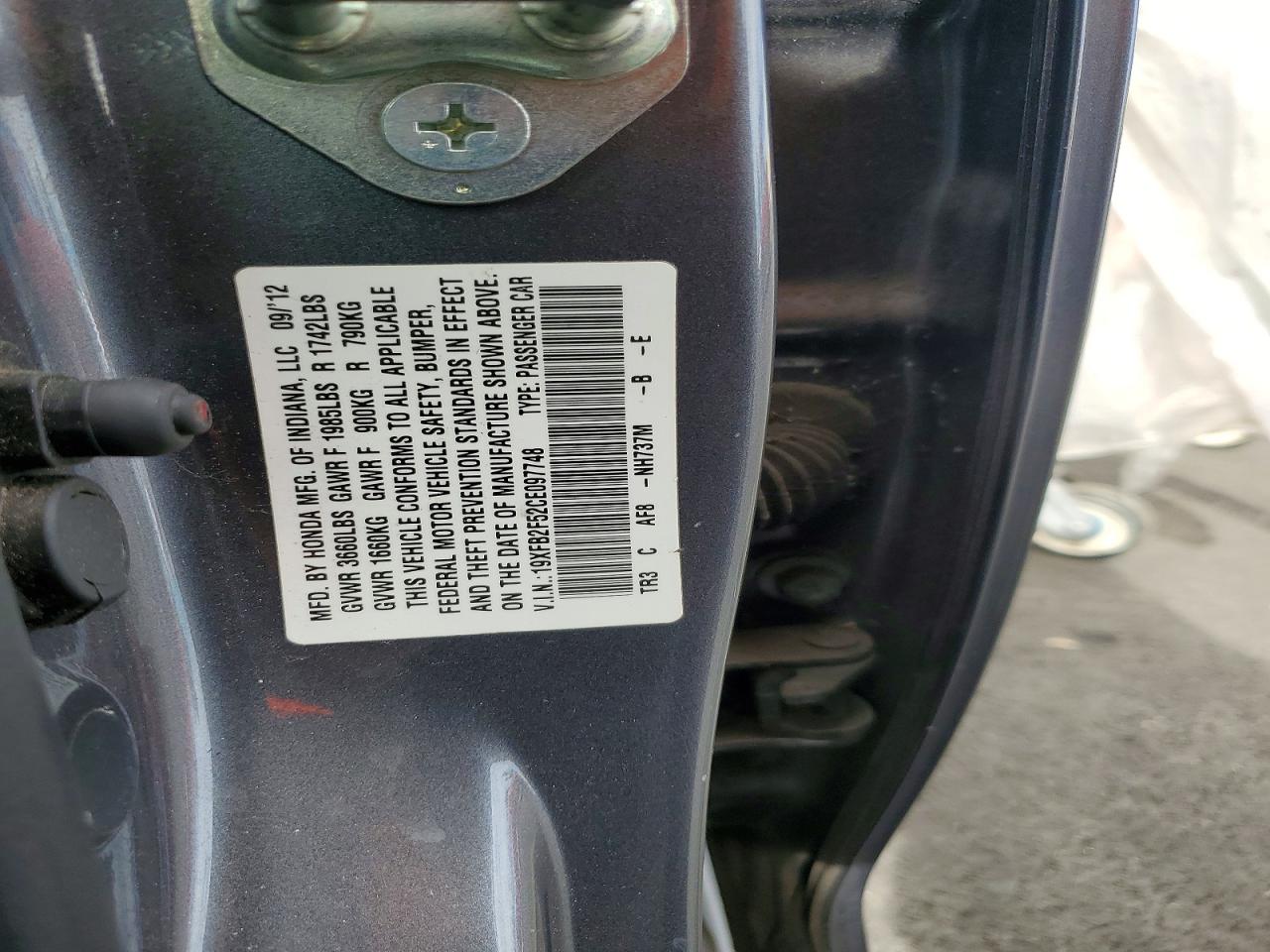2012 Honda Civic Lx Gray vin: 19XFB2F52CE097748