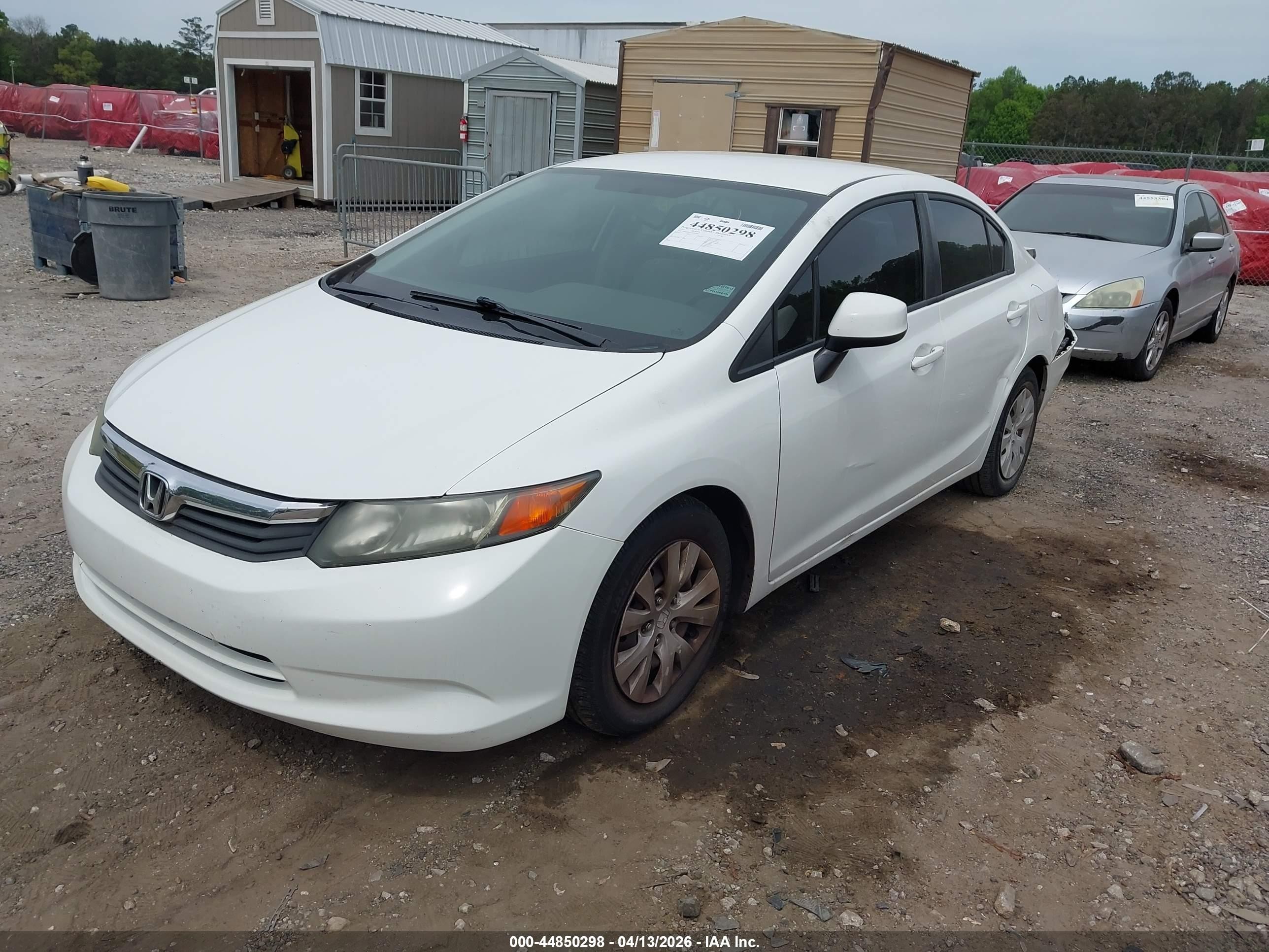 2012 Honda Civic Lx White vin: 19XFB2F52CE107002