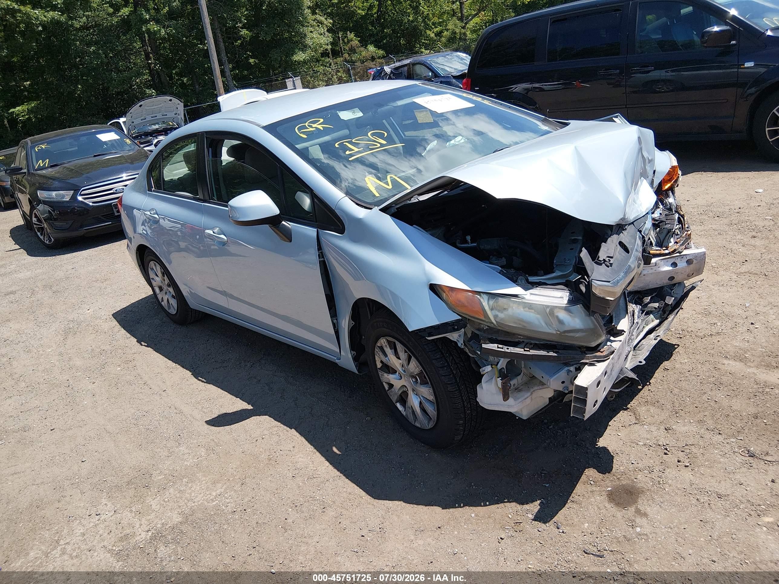 2012 Honda Civic Lx Light Blue vin: 19XFB2F52CE332908