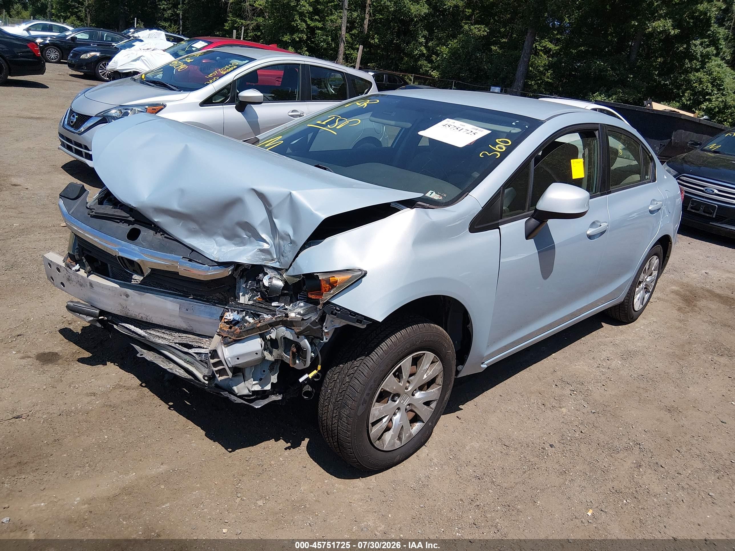 2012 Honda Civic Lx Light Blue vin: 19XFB2F52CE332908