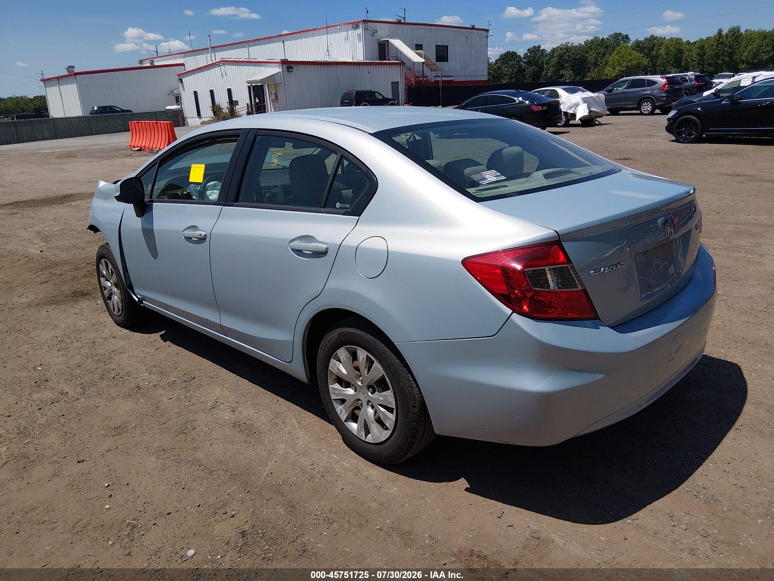 2012 Honda Civic Lx Light Blue vin: 19XFB2F52CE332908