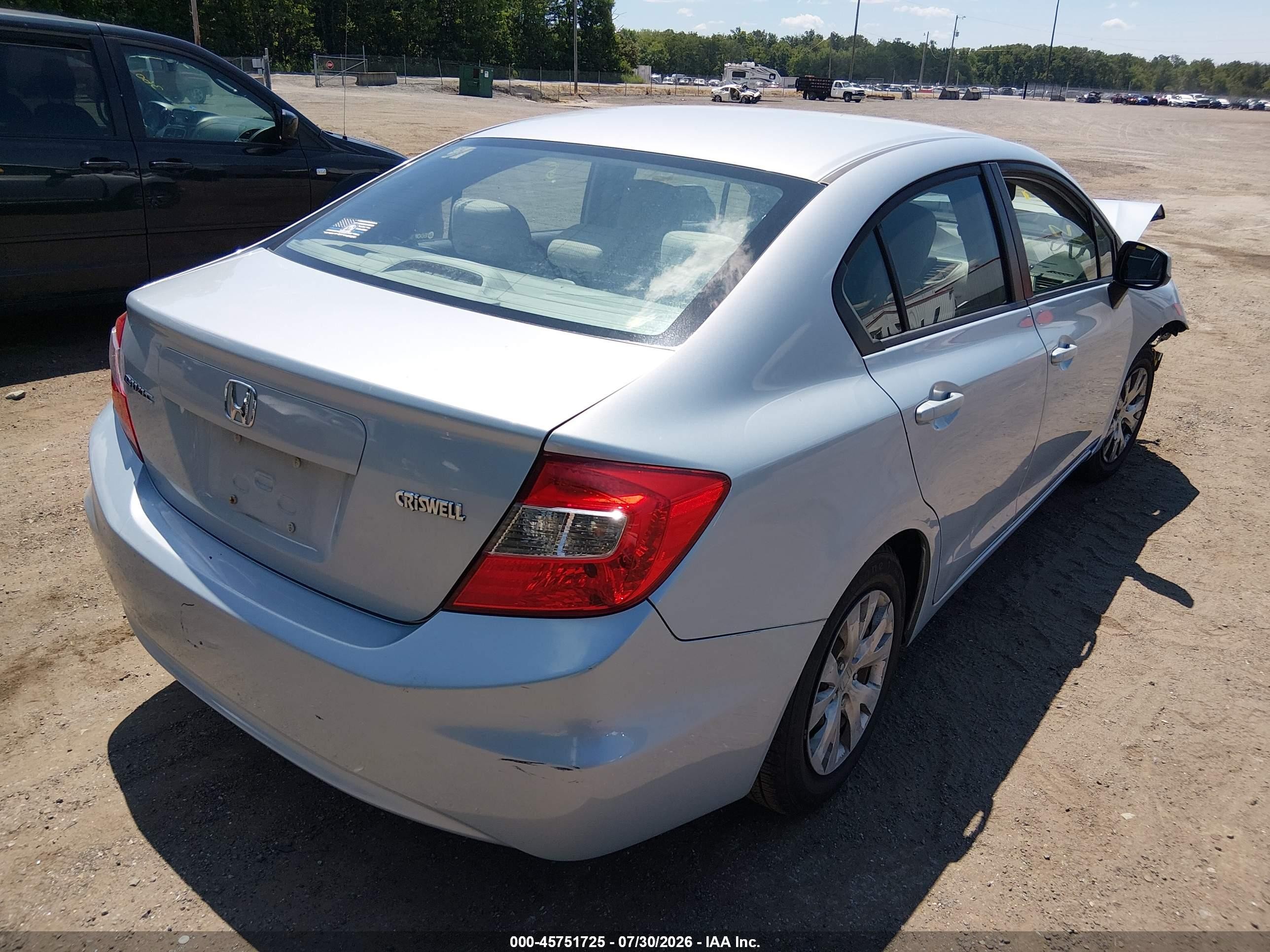 2012 Honda Civic Lx Light Blue vin: 19XFB2F52CE332908