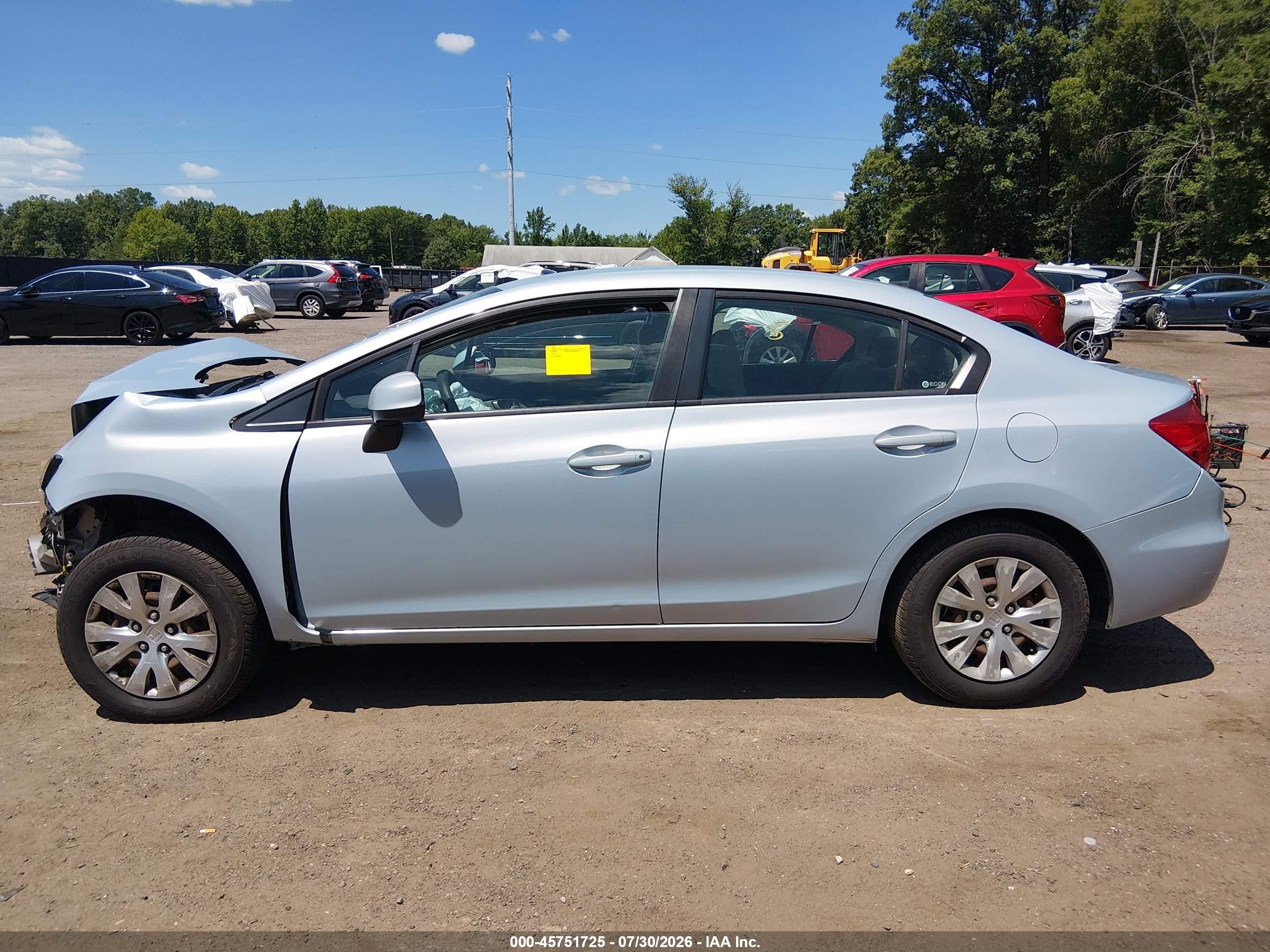 2012 Honda Civic Lx Light Blue vin: 19XFB2F52CE332908