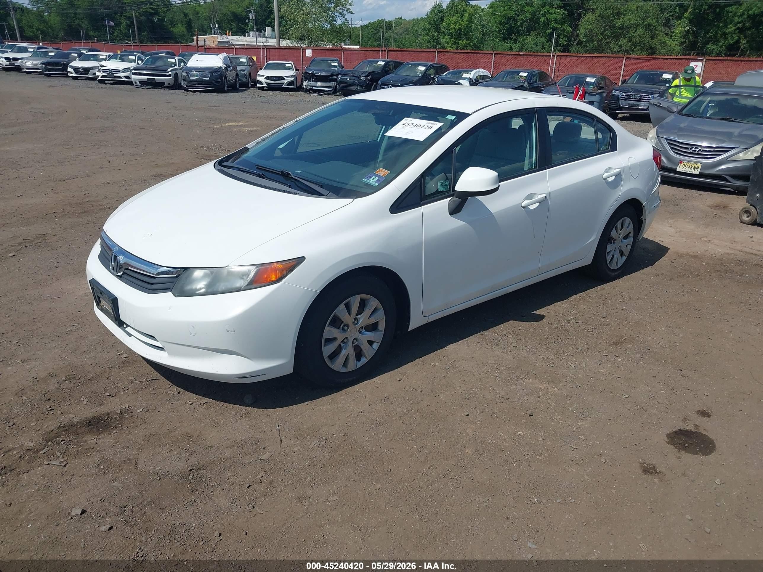 2012 Honda Civic Lx White vin: 19XFB2F52CE344573