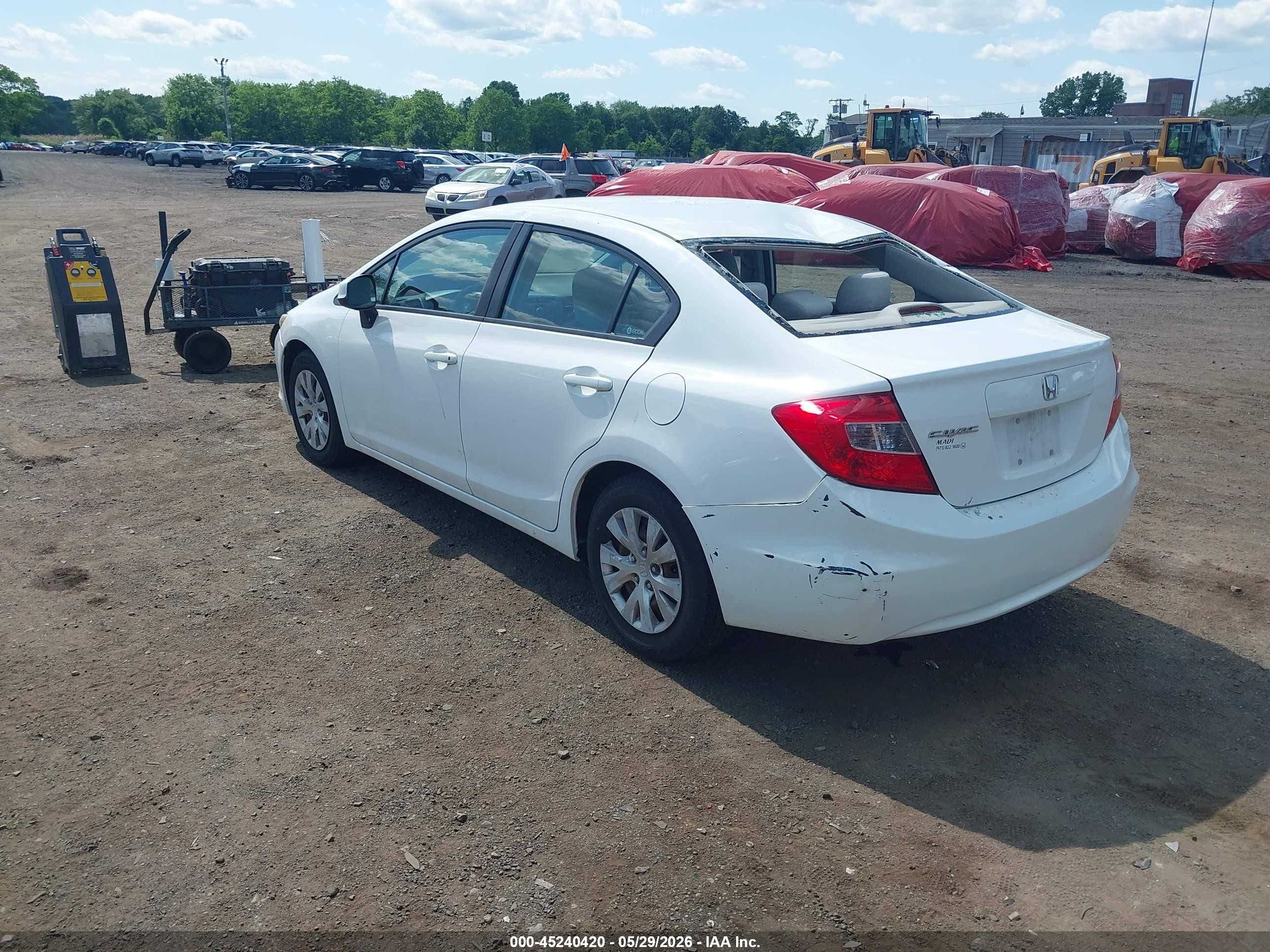 2012 Honda Civic Lx White vin: 19XFB2F52CE344573