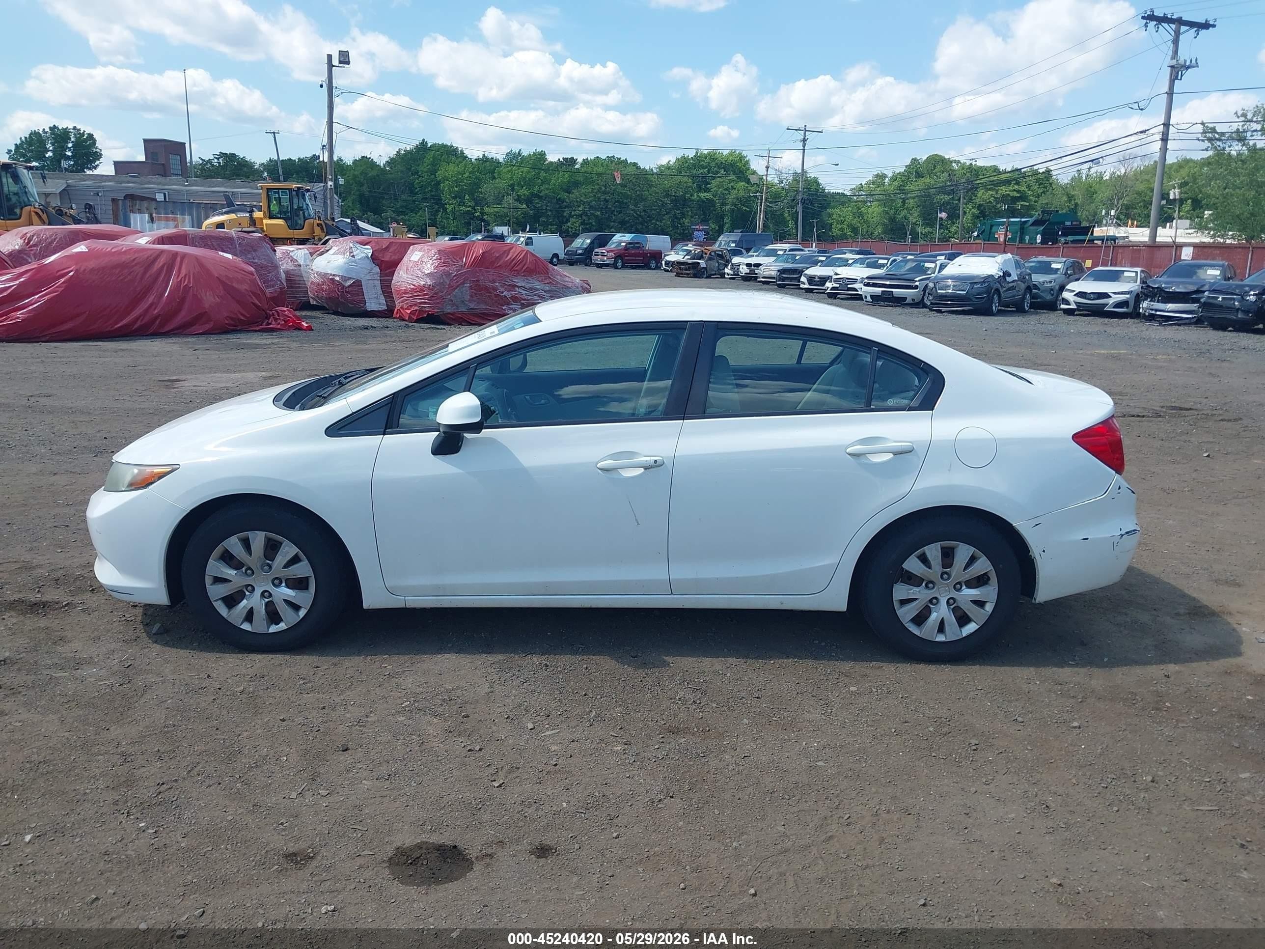 2012 Honda Civic Lx White vin: 19XFB2F52CE344573