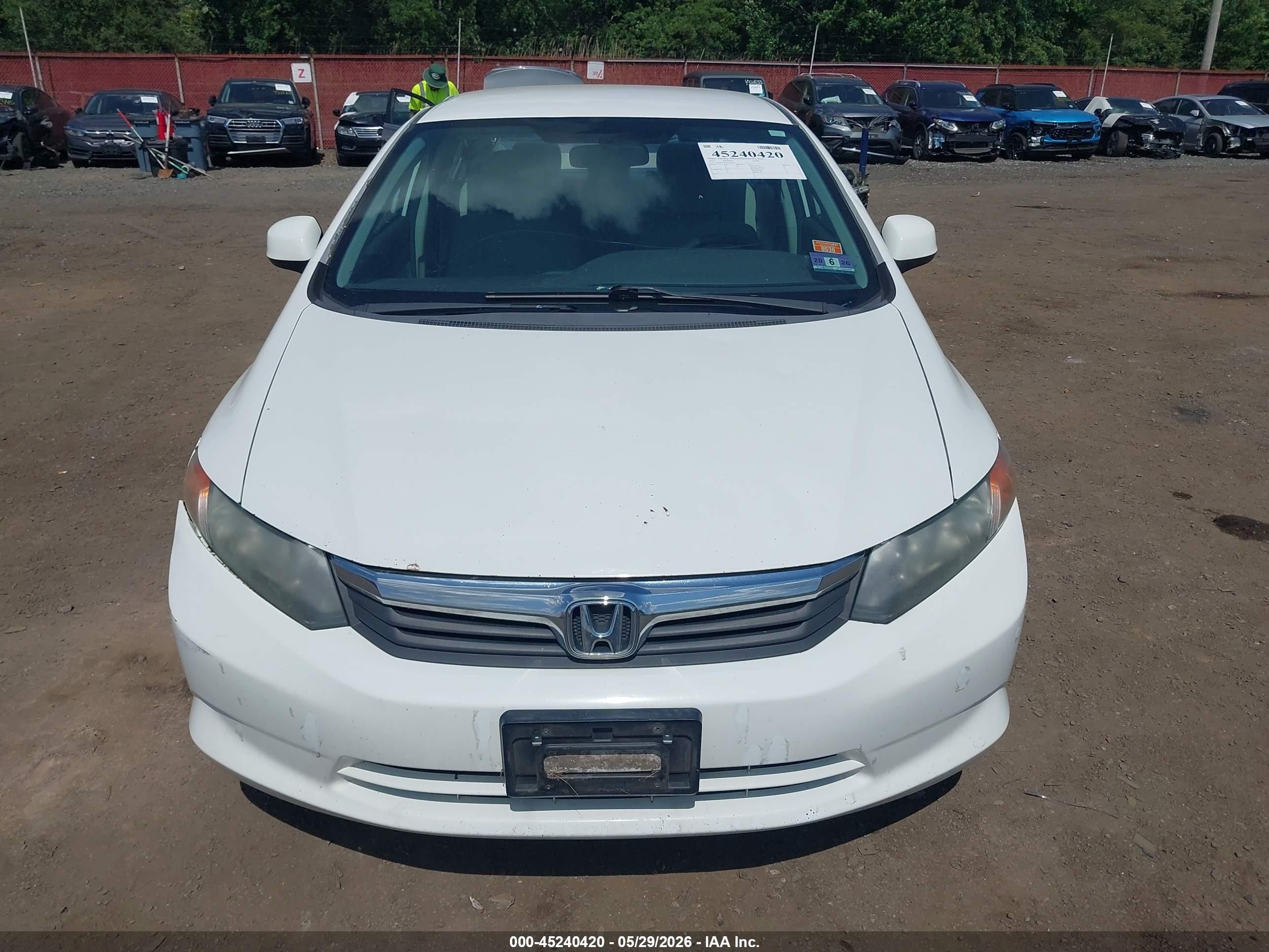 2012 Honda Civic Lx White vin: 19XFB2F52CE344573