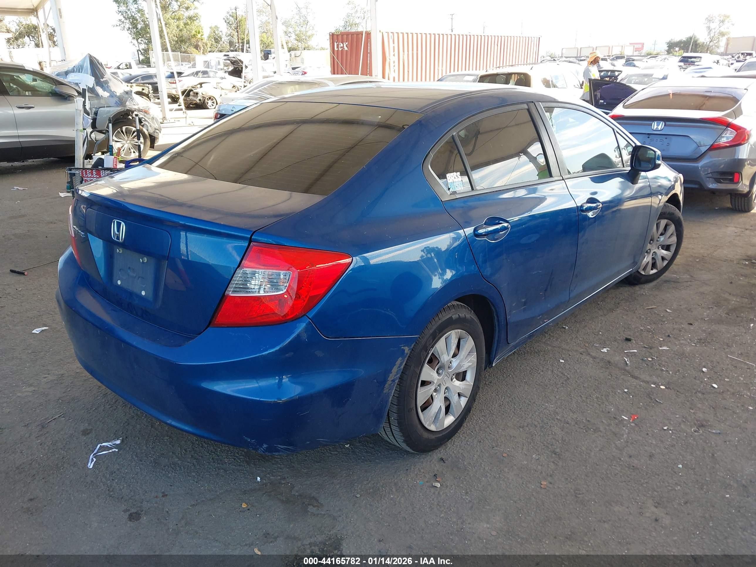2012 Honda Civic Lx Blue vin: 19XFB2F52CE345528