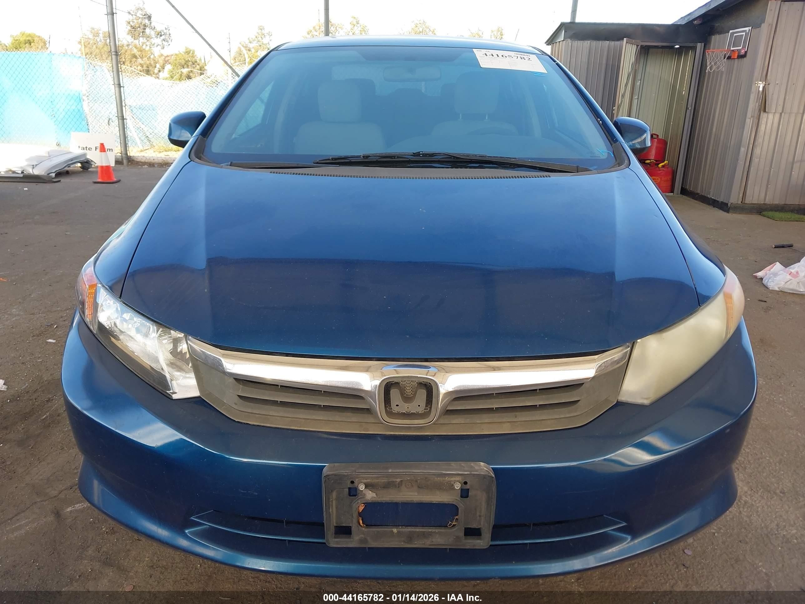 2012 Honda Civic Lx Blue vin: 19XFB2F52CE345528
