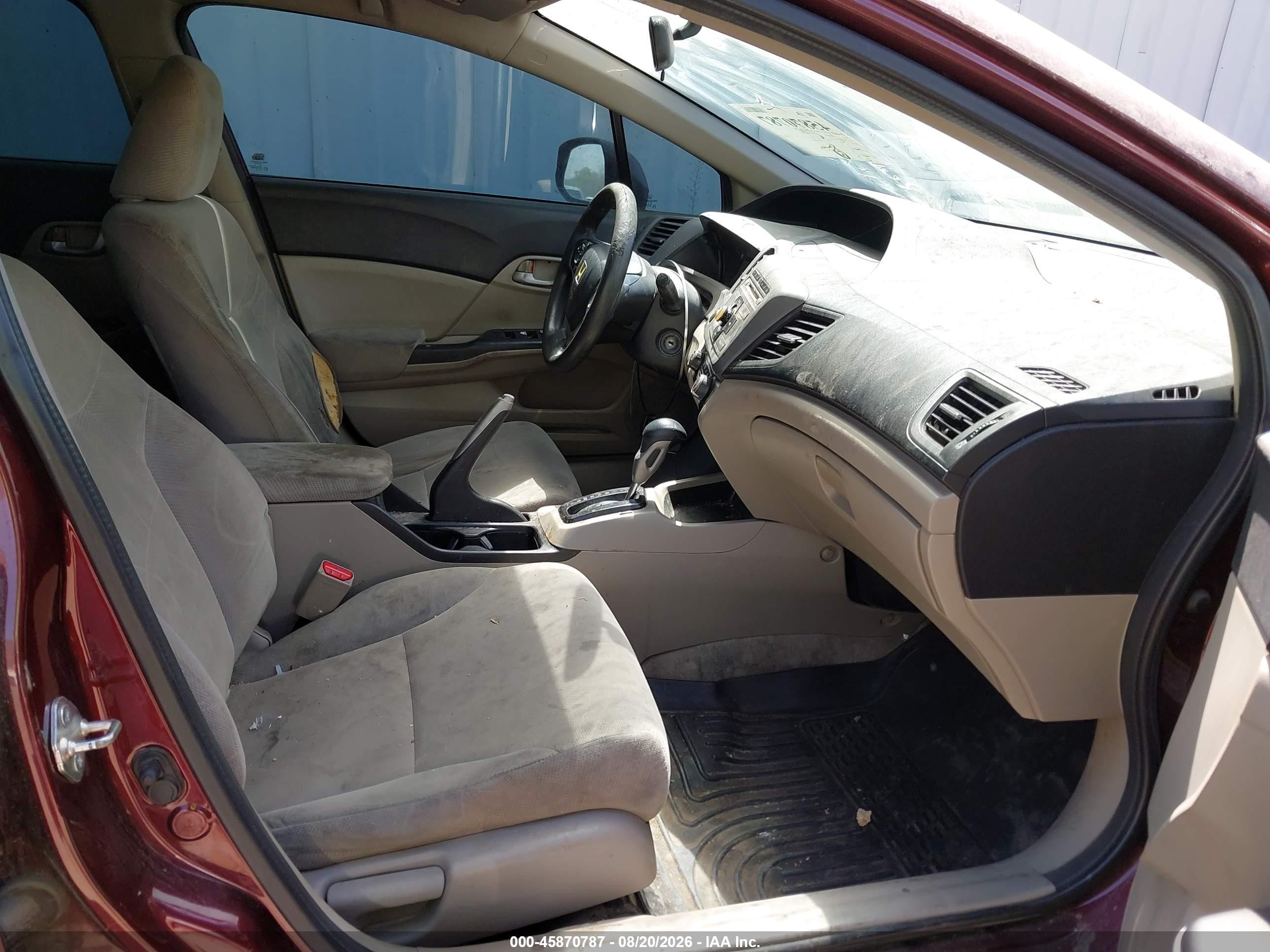 2012 Honda Civic Lx Бордовый vin: 19XFB2F52CE355685