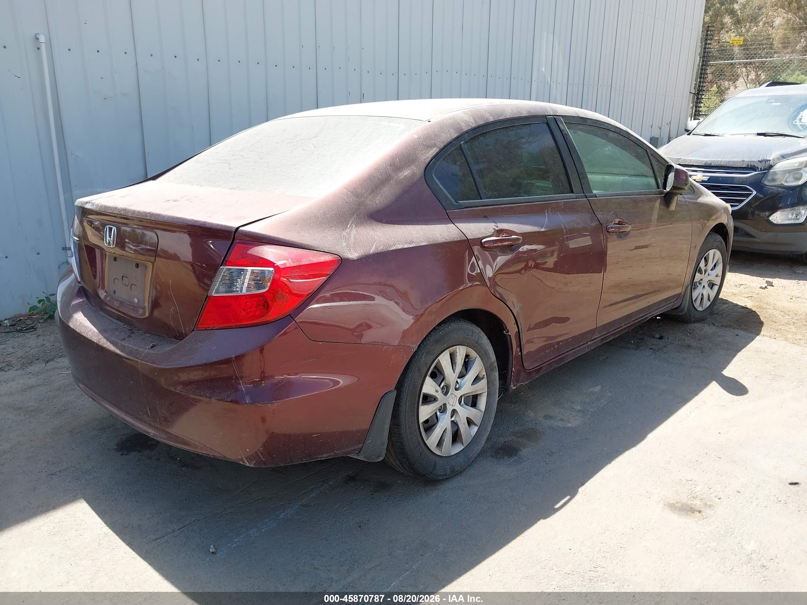 2012 Honda Civic Lx Бордовый vin: 19XFB2F52CE355685