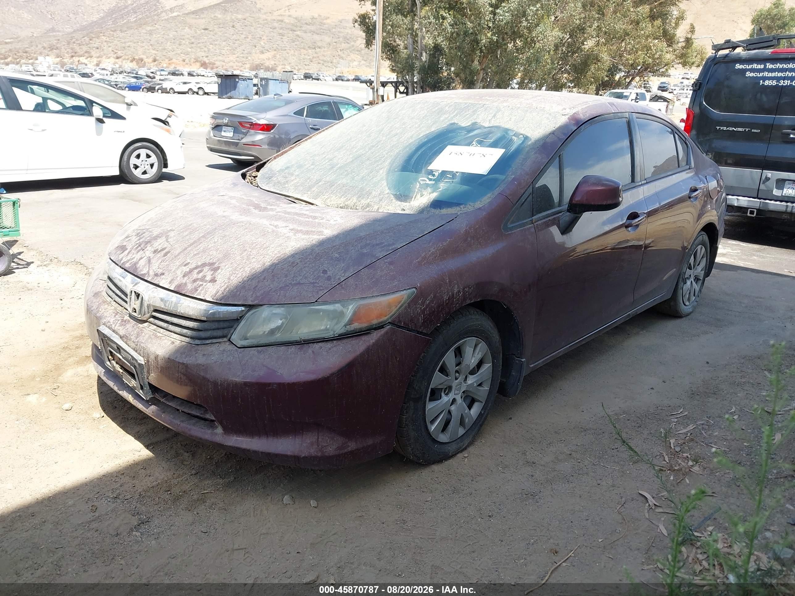 2012 Honda Civic Lx Бордовый vin: 19XFB2F52CE355685