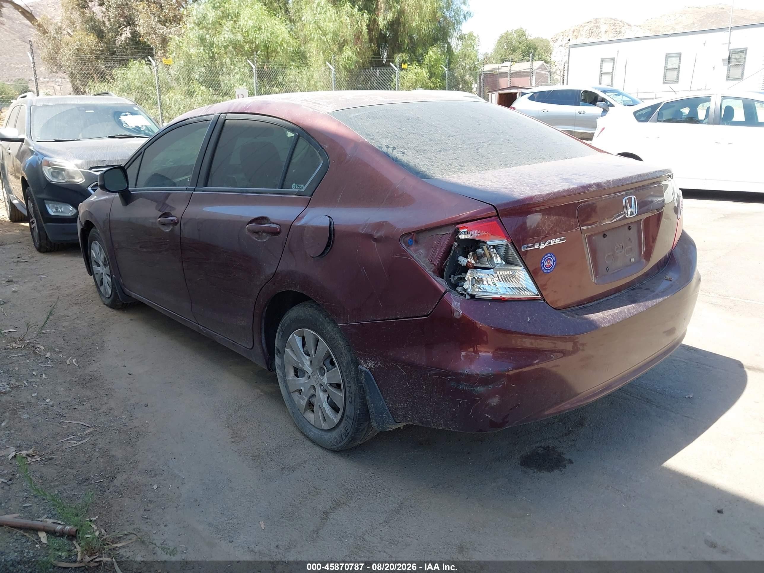 2012 Honda Civic Lx Бордовый vin: 19XFB2F52CE355685