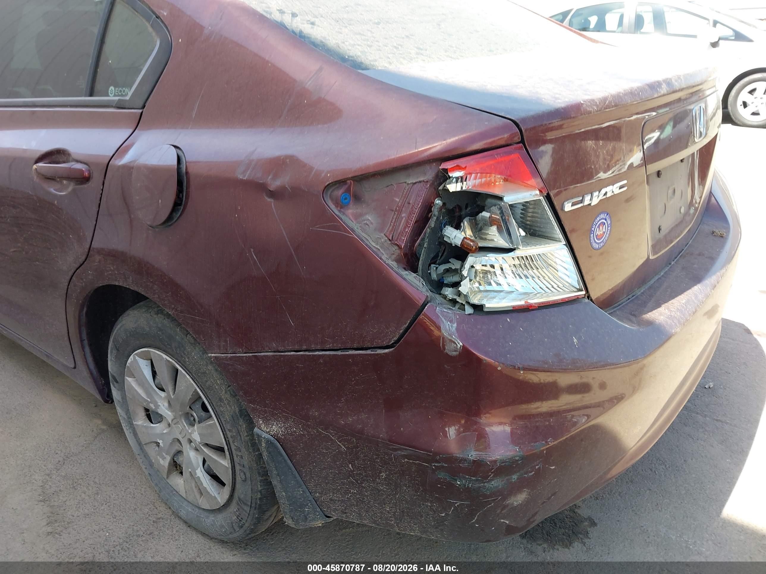 2012 Honda Civic Lx Бордовый vin: 19XFB2F52CE355685