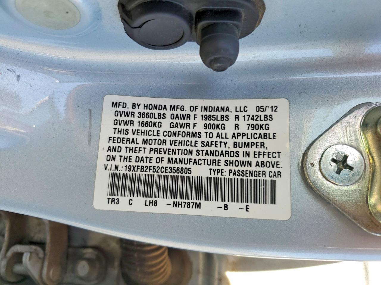 2012 Honda Civic Lx Silver vin: 19XFB2F52CE356805