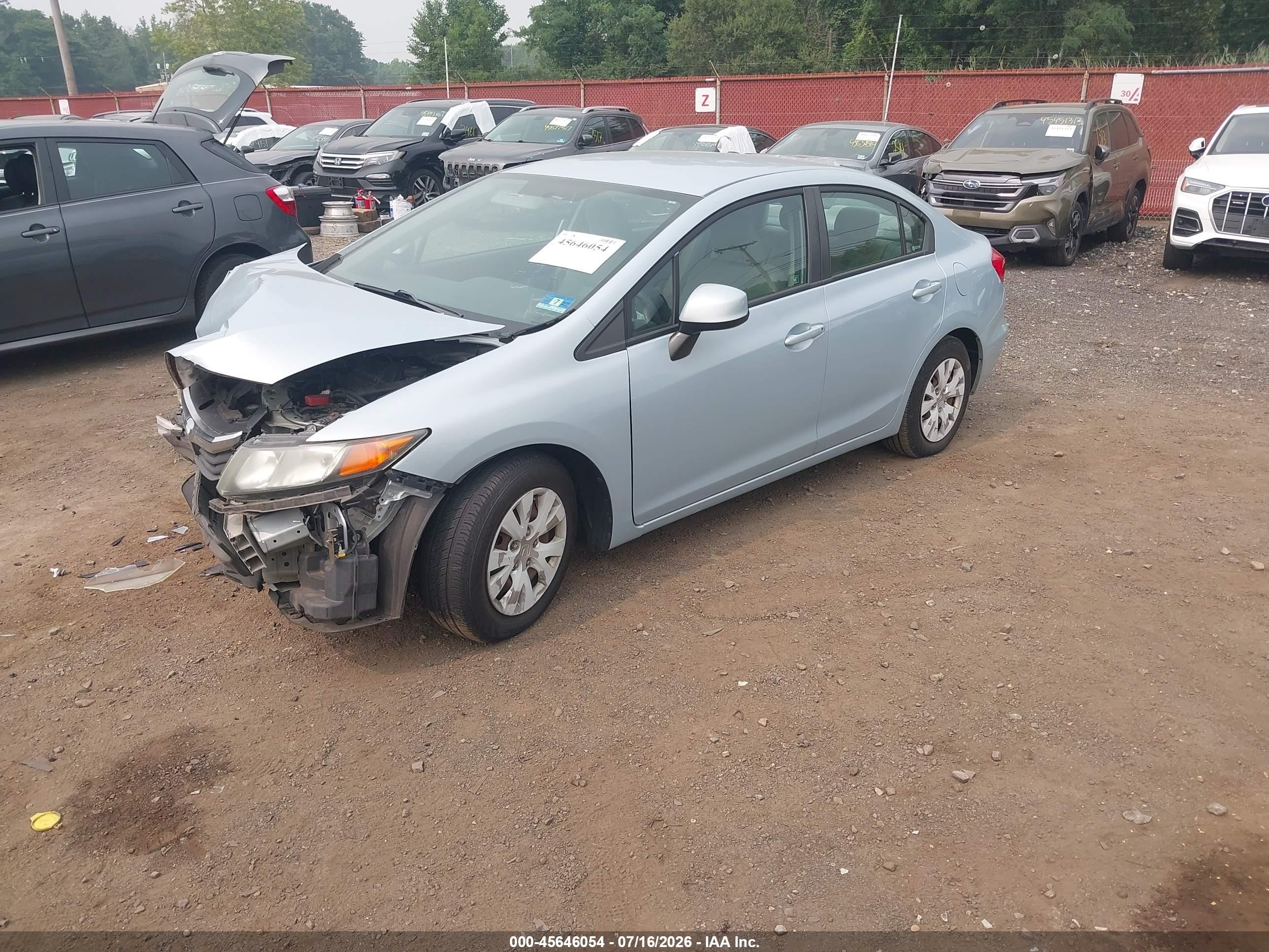 2012 Honda Civic Lx Light Blue vin: 19XFB2F52CE361647