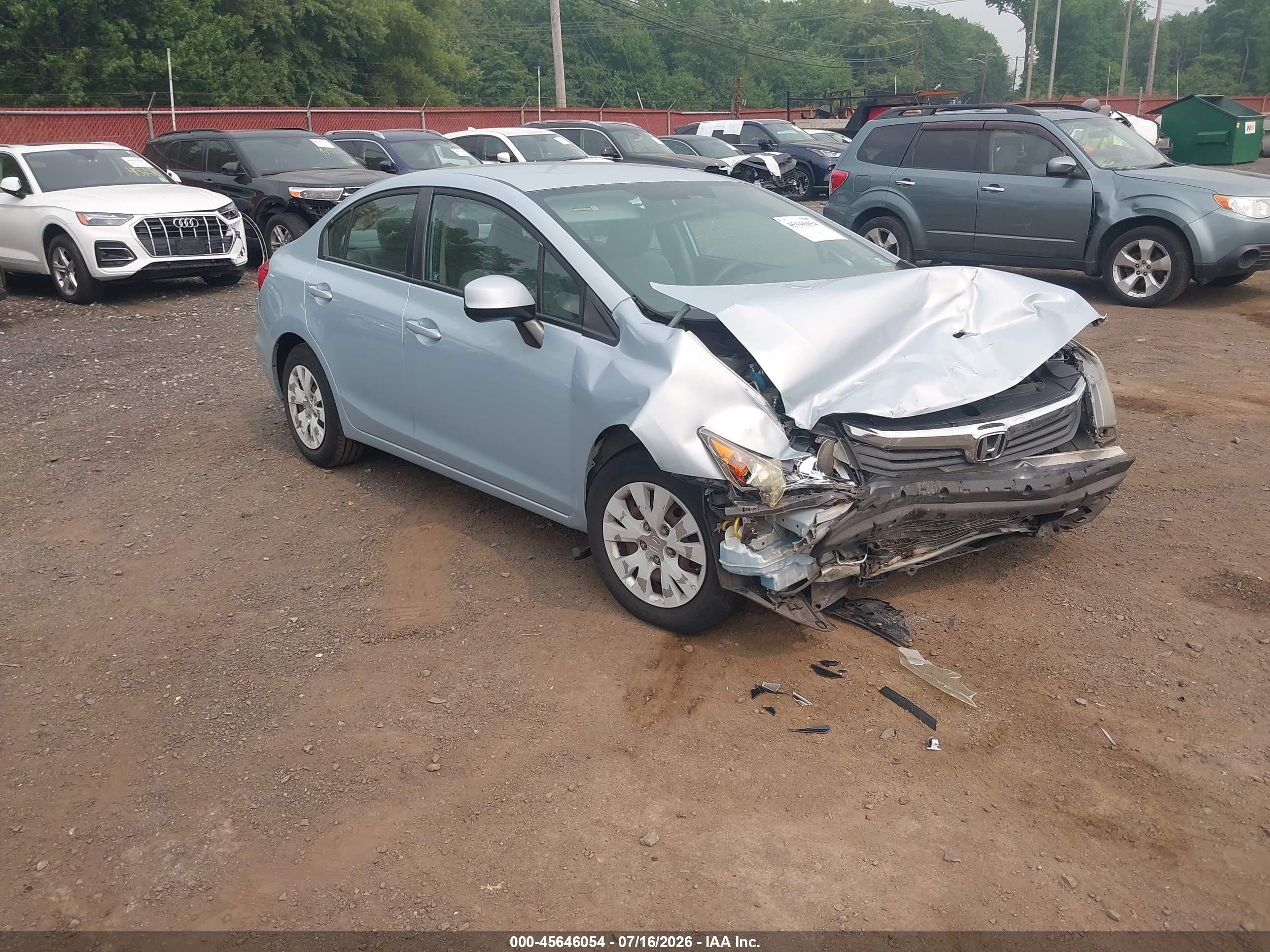 2012 Honda Civic Lx Light Blue vin: 19XFB2F52CE361647