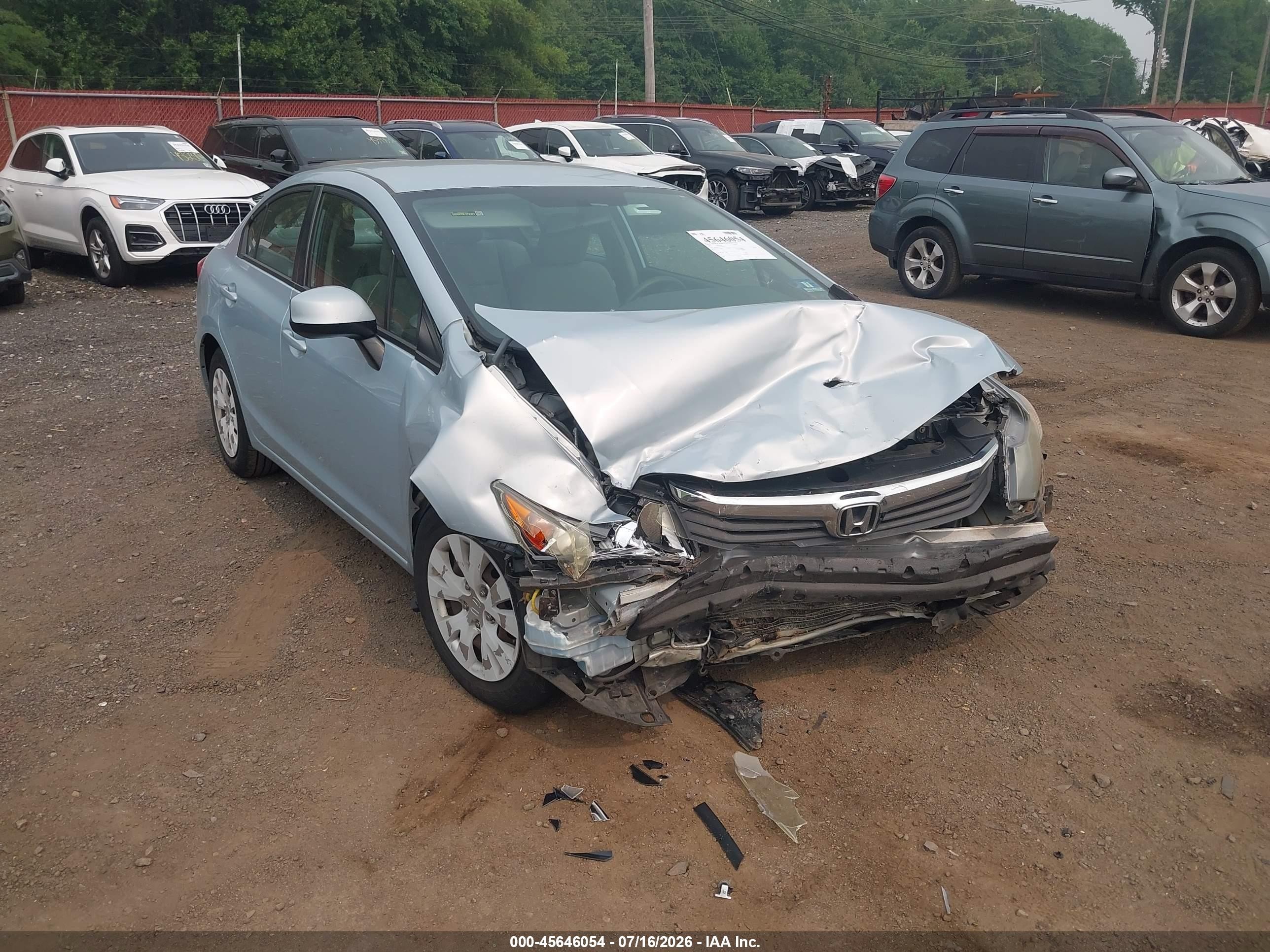 2012 Honda Civic Lx Light Blue vin: 19XFB2F52CE361647