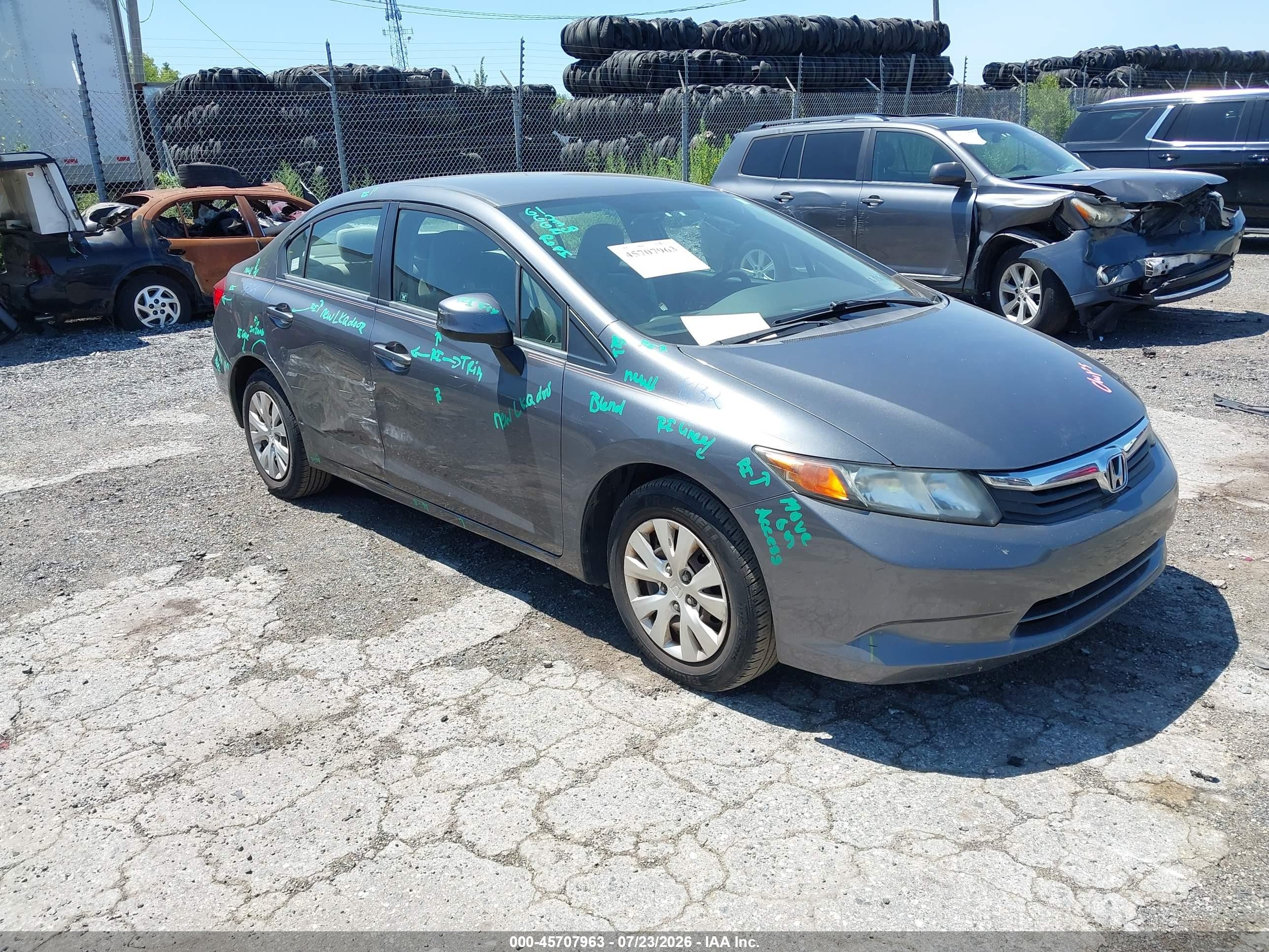2012 Honda Civic Lx Серый vin: 19XFB2F52CE361843