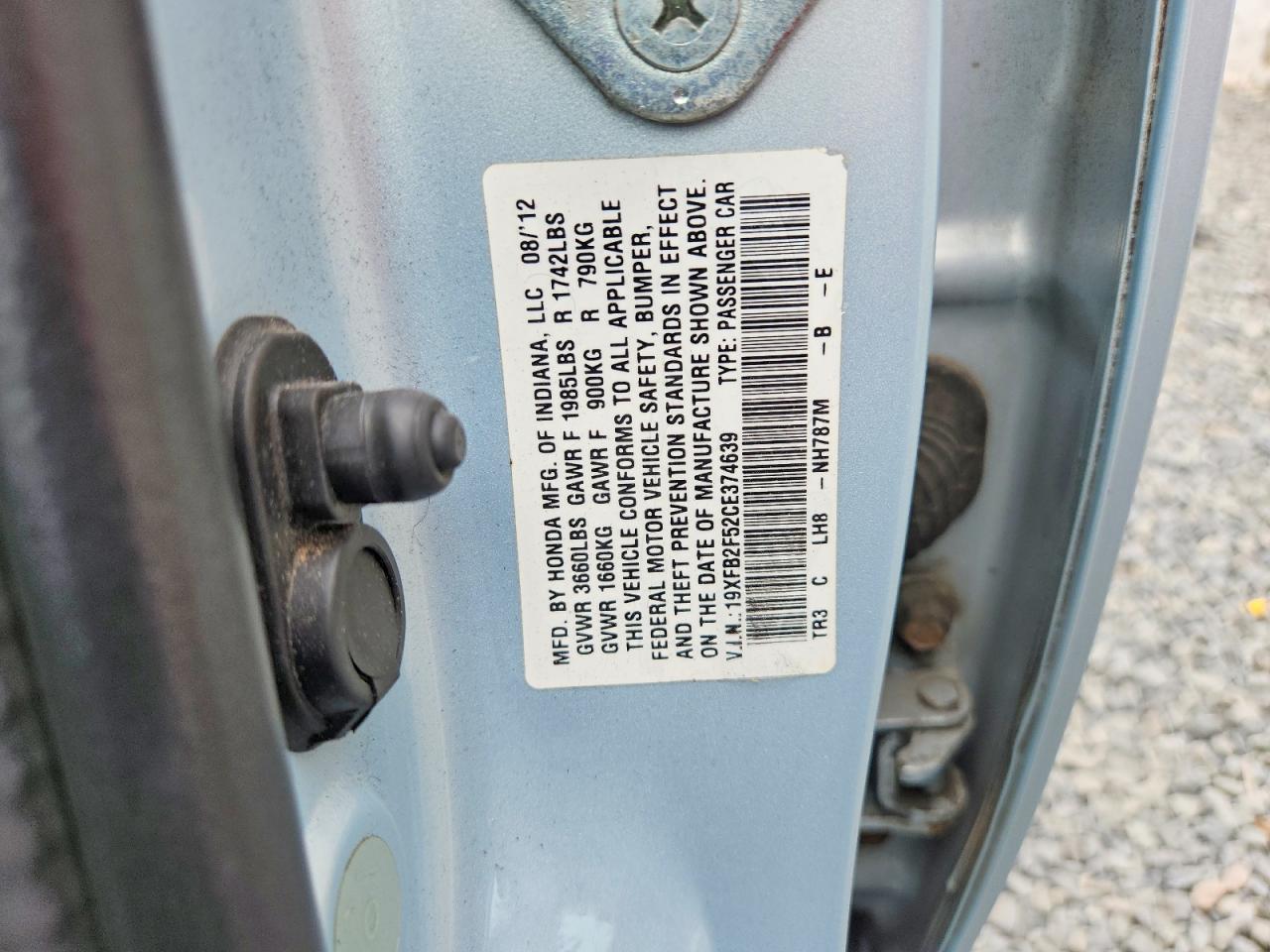 2012 Honda Civic Lx Blue vin: 19XFB2F52CE374639