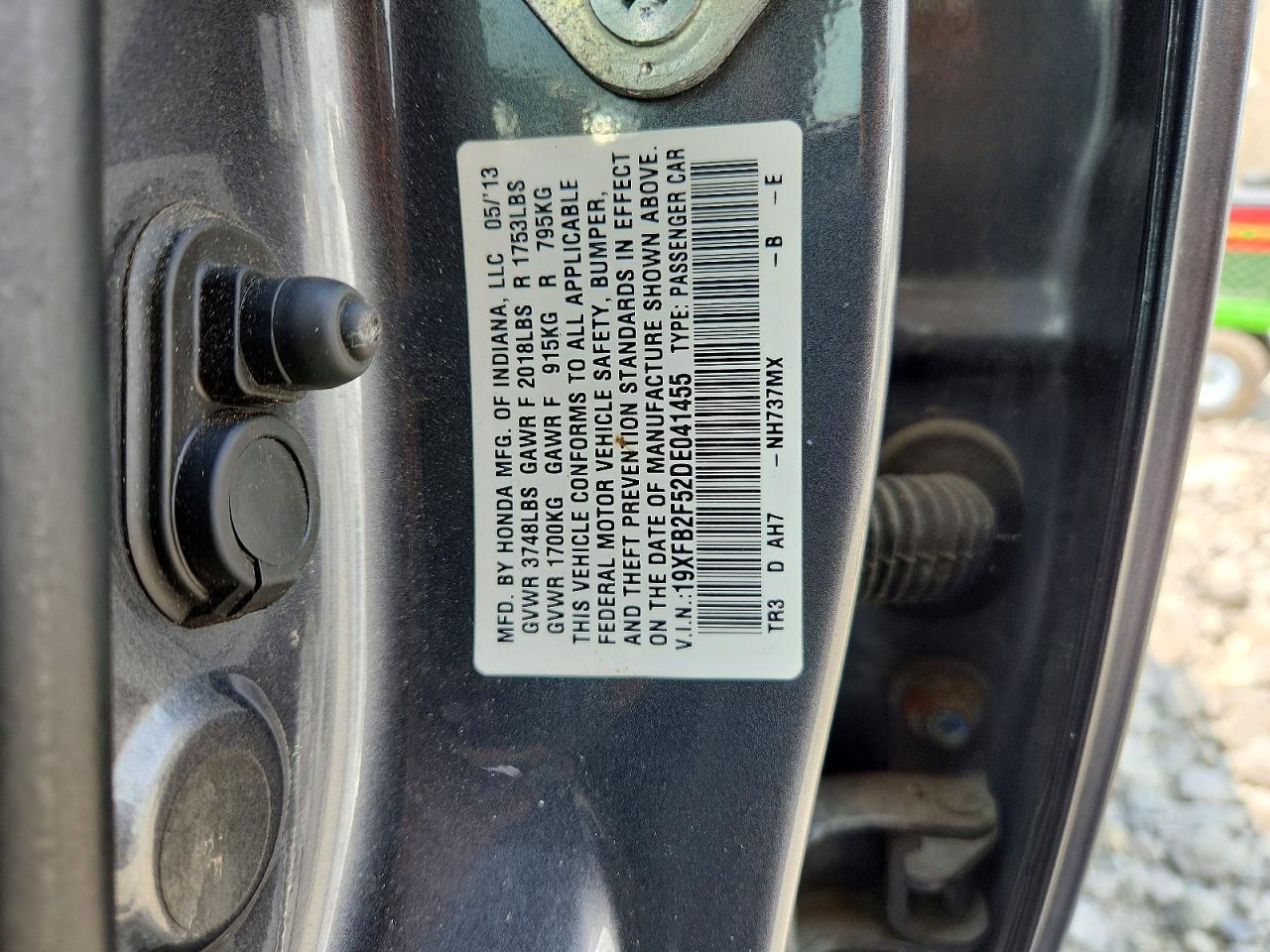 2013 Honda Civc Gray vin: 19XFB2F52DE041455