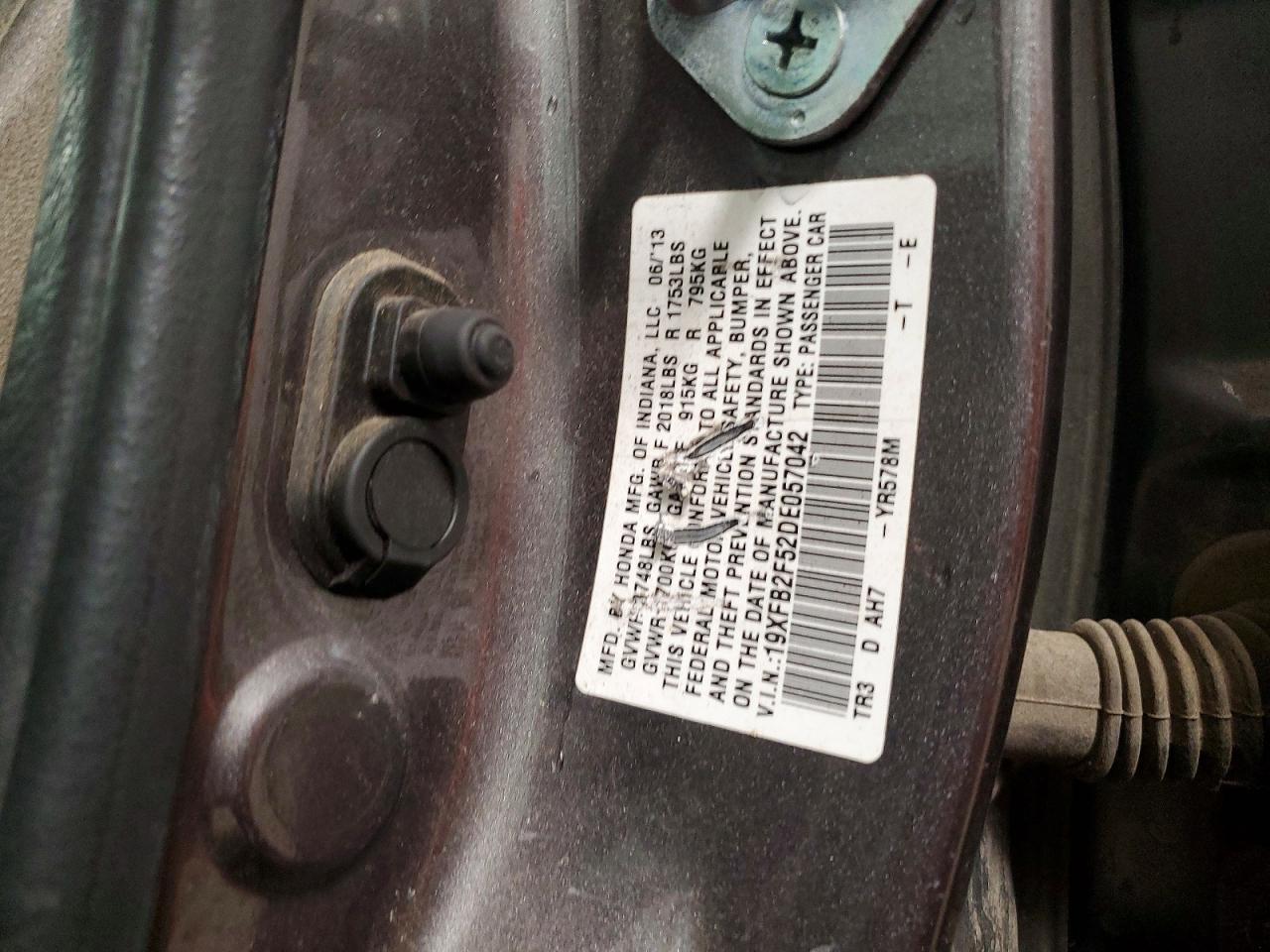 2013 Honda Civic Gray vin: 19XFB2F52DE057042