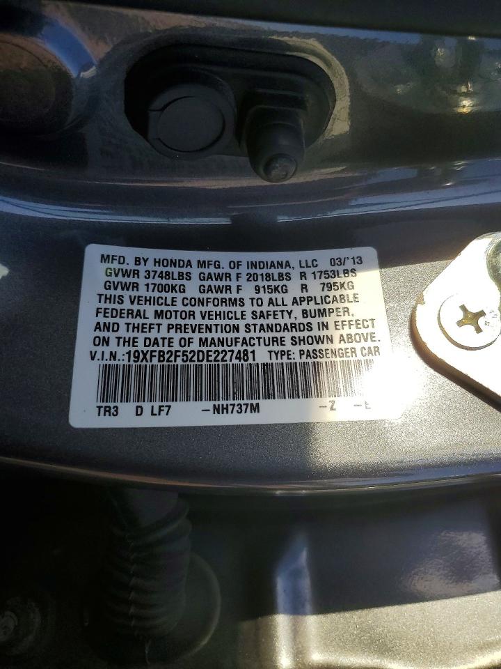 2013 Honda Civic Lx Gray vin: 19XFB2F52DE227481