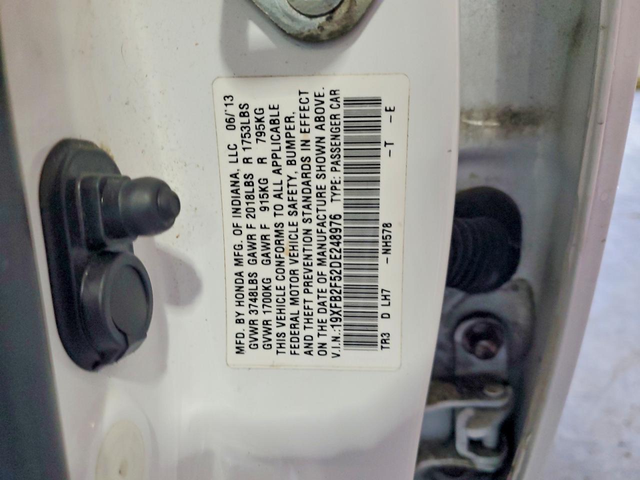 2013 Honda Civic Lx White vin: 19XFB2F52DE248976