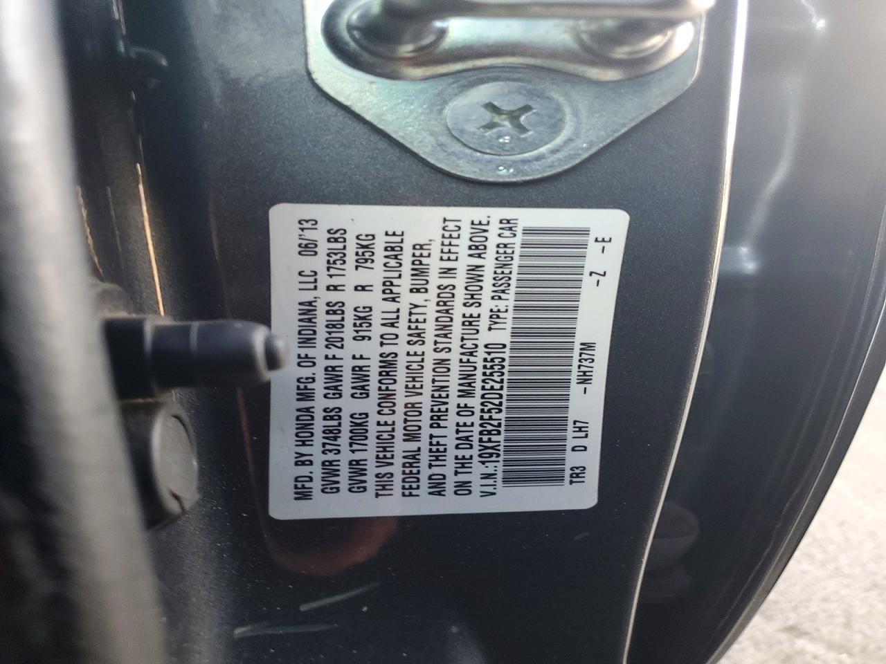 2013 Honda Civic Lx Gray vin: 19XFB2F52DE255510