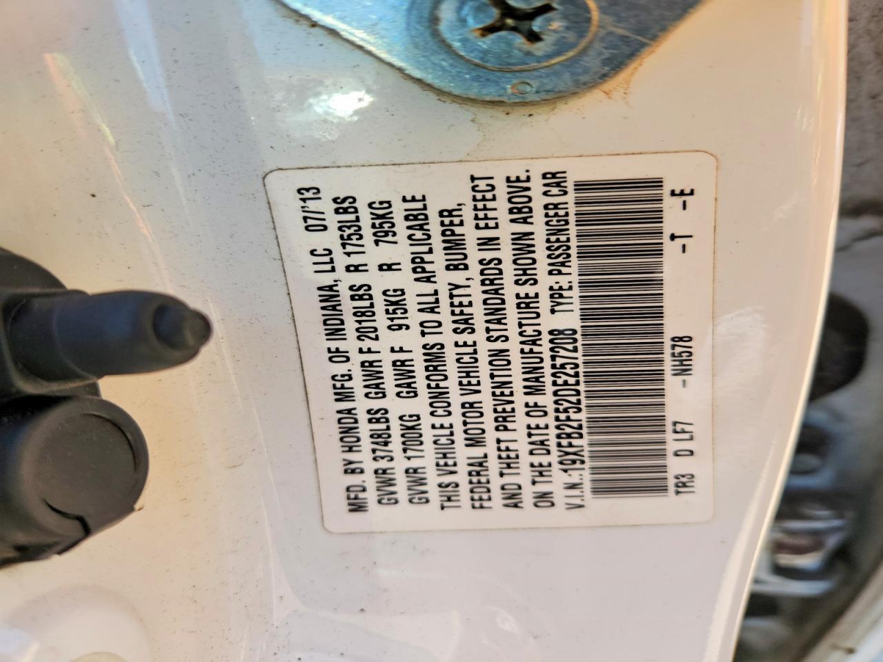 2013 Honda Civic Lx White vin: 19XFB2F52DE257208