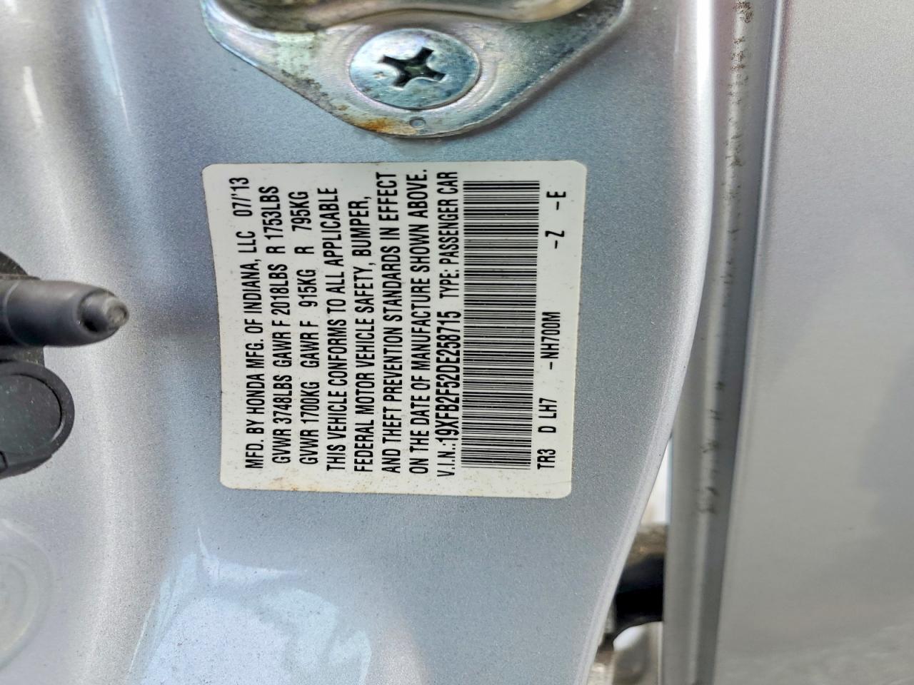 2013 Honda Civic Lx Silver vin: 19XFB2F52DE258715