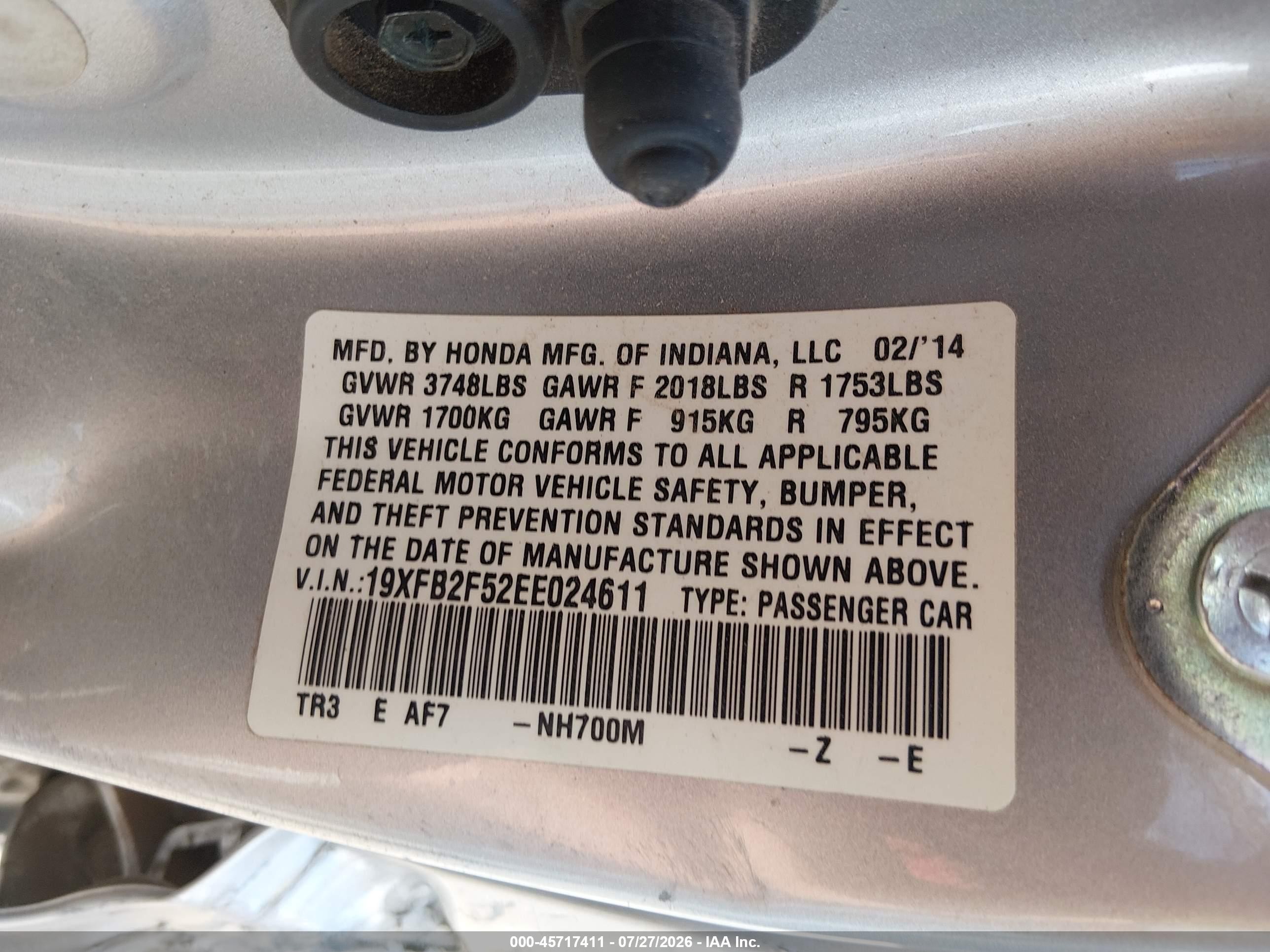 2014 Honda Civic Lx Silver vin: 19XFB2F52EE024611