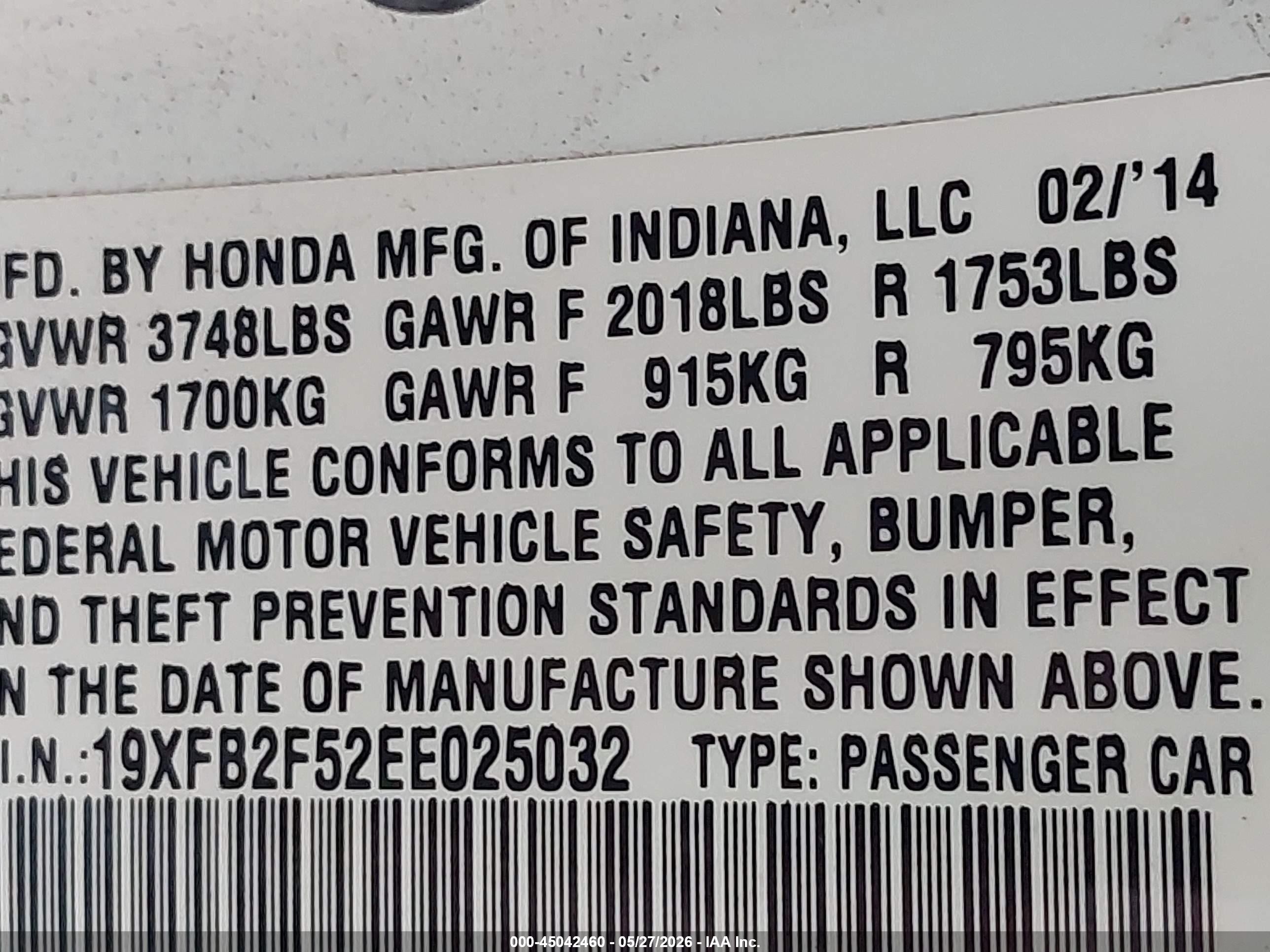 2014 Honda Civic Lx Белый vin: 19XFB2F52EE025032