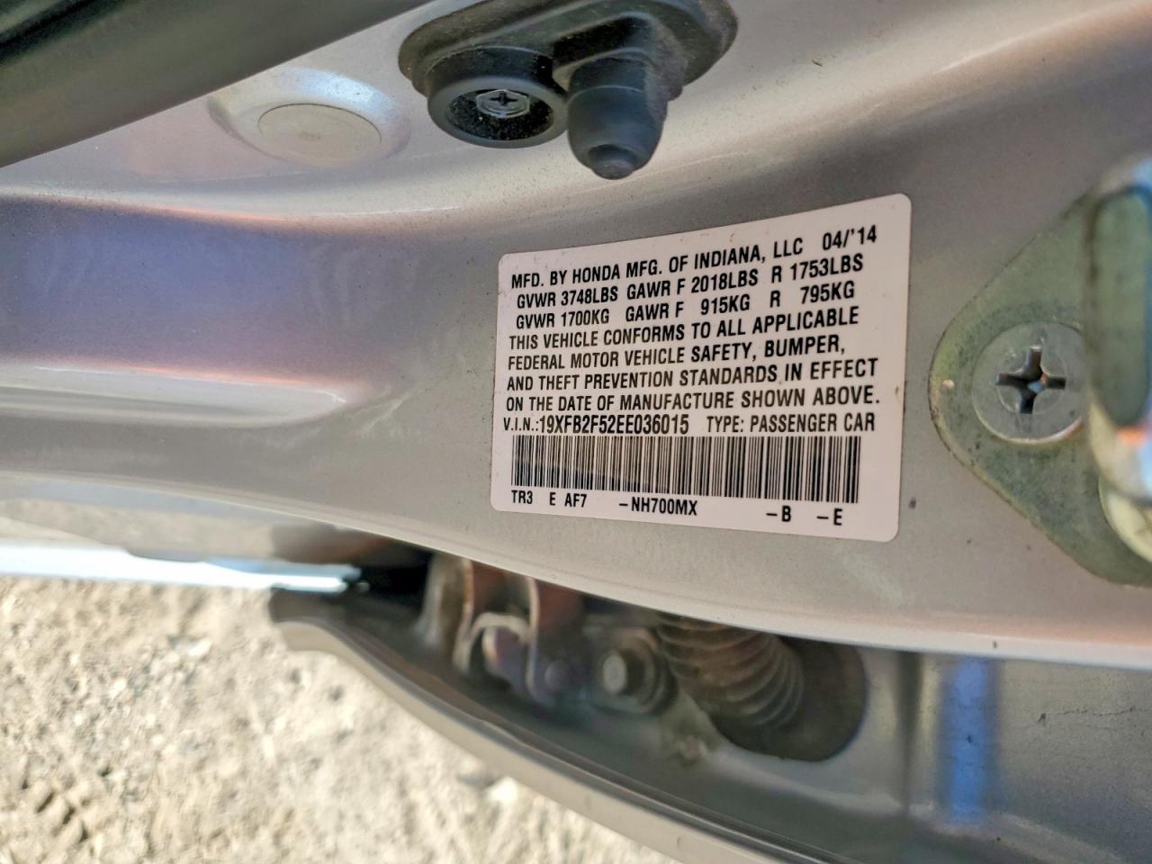 2014 Honda Civic Lx Silver vin: 19XFB2F52EE036015