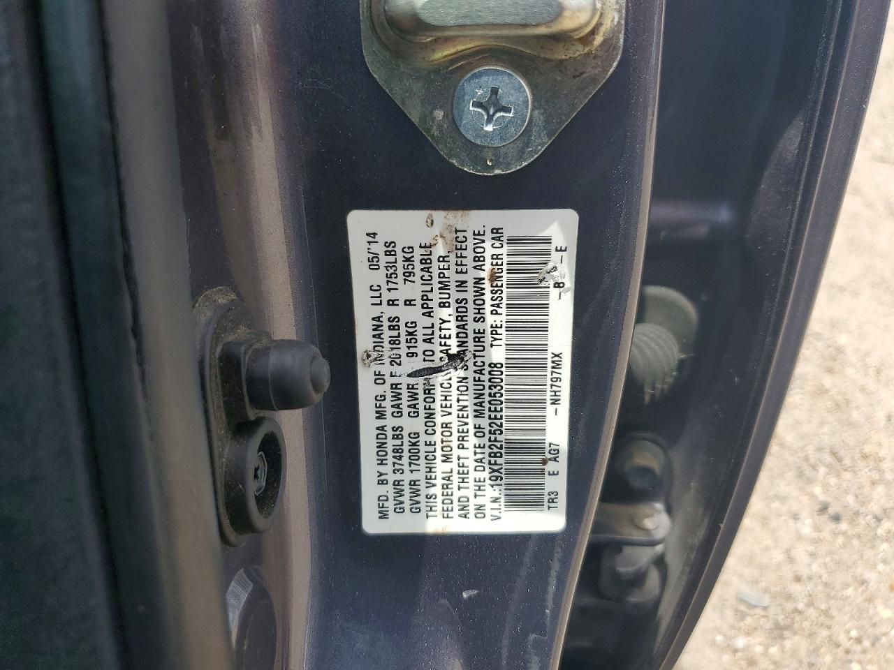 2014 Honda Civic Lx Charcoal vin: 19XFB2F52EE053008