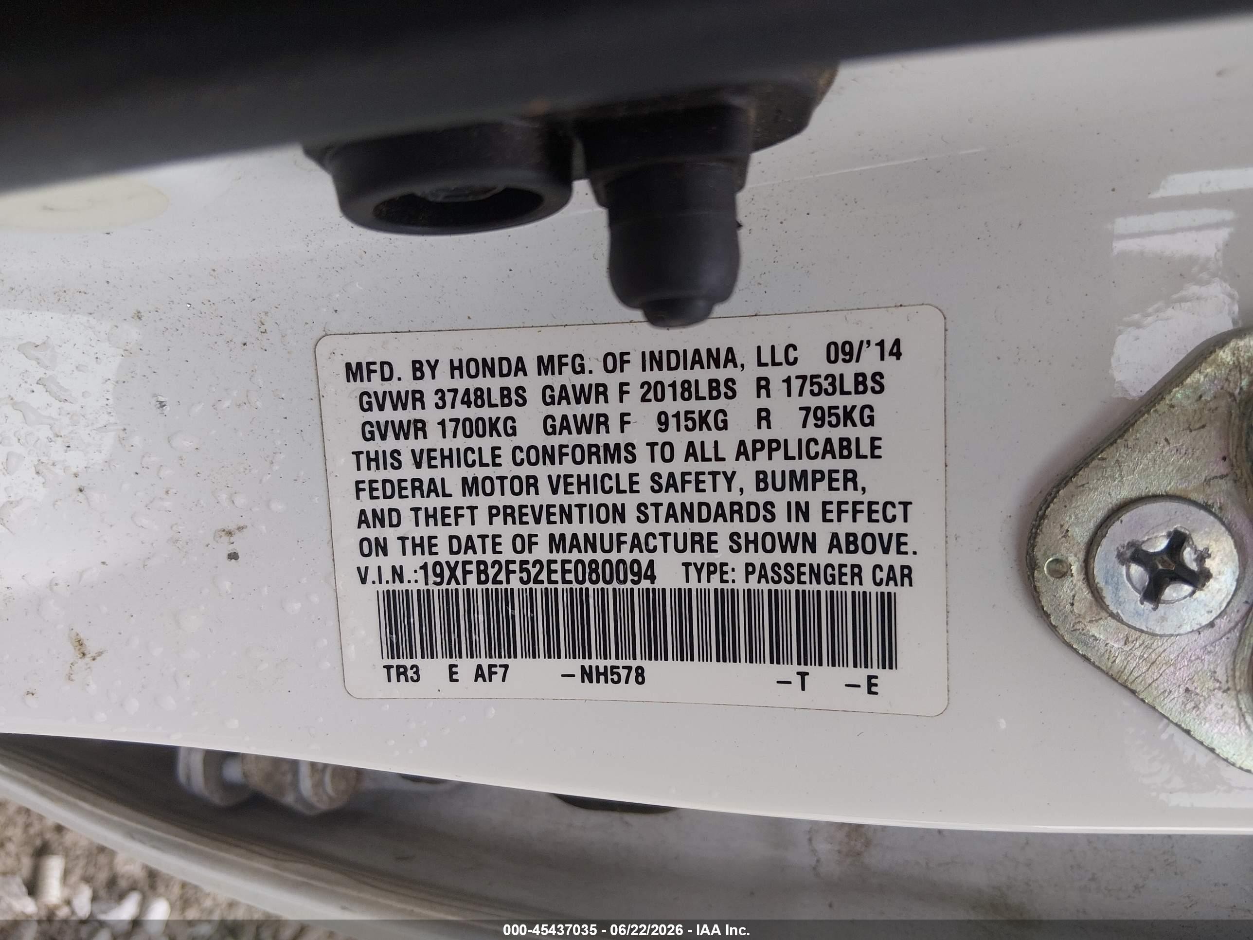 2014 Honda Civic Lx White vin: 19XFB2F52EE080094