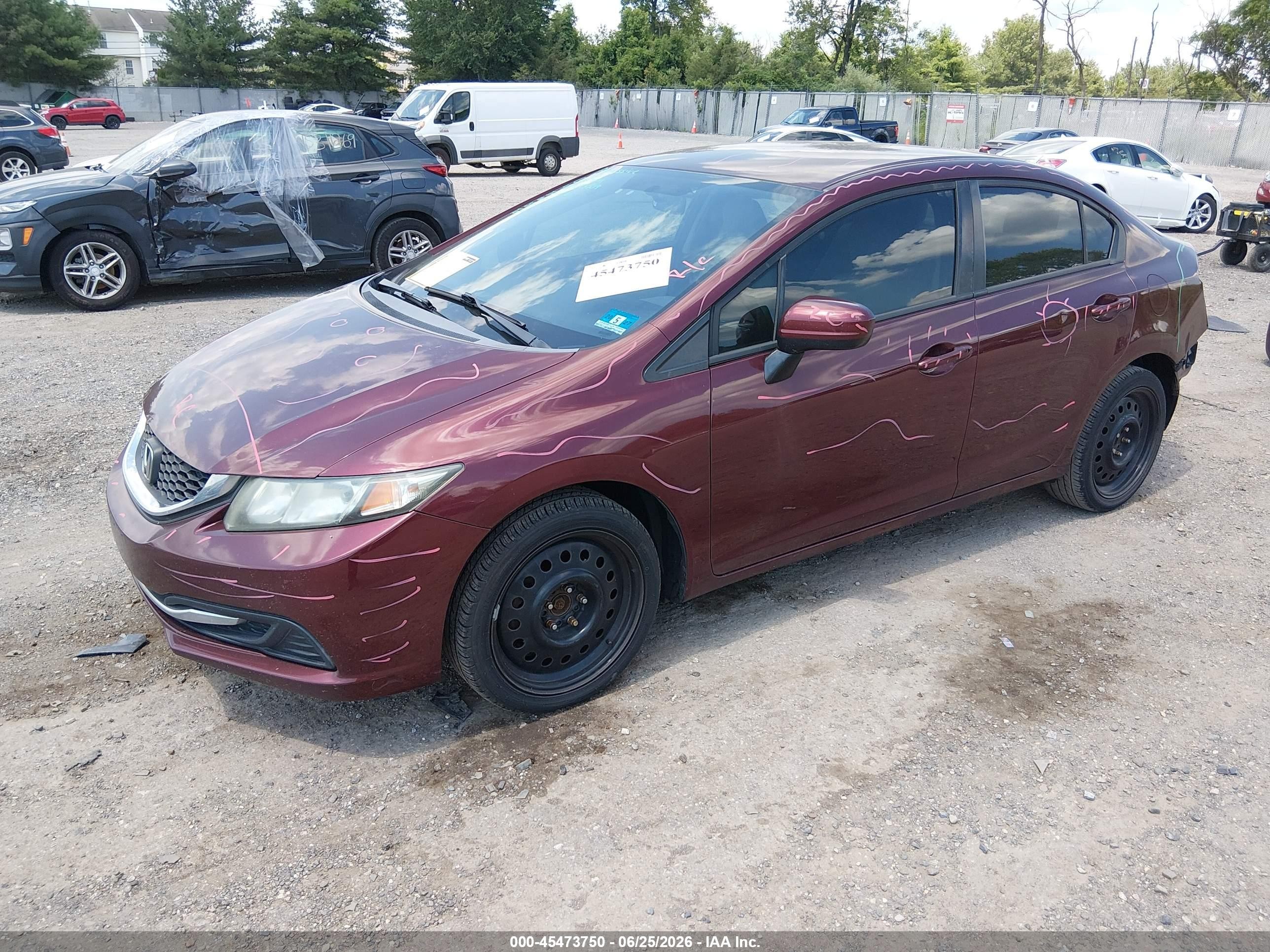 2014 Honda Civic Lx Burgundy vin: 19XFB2F52EE204462