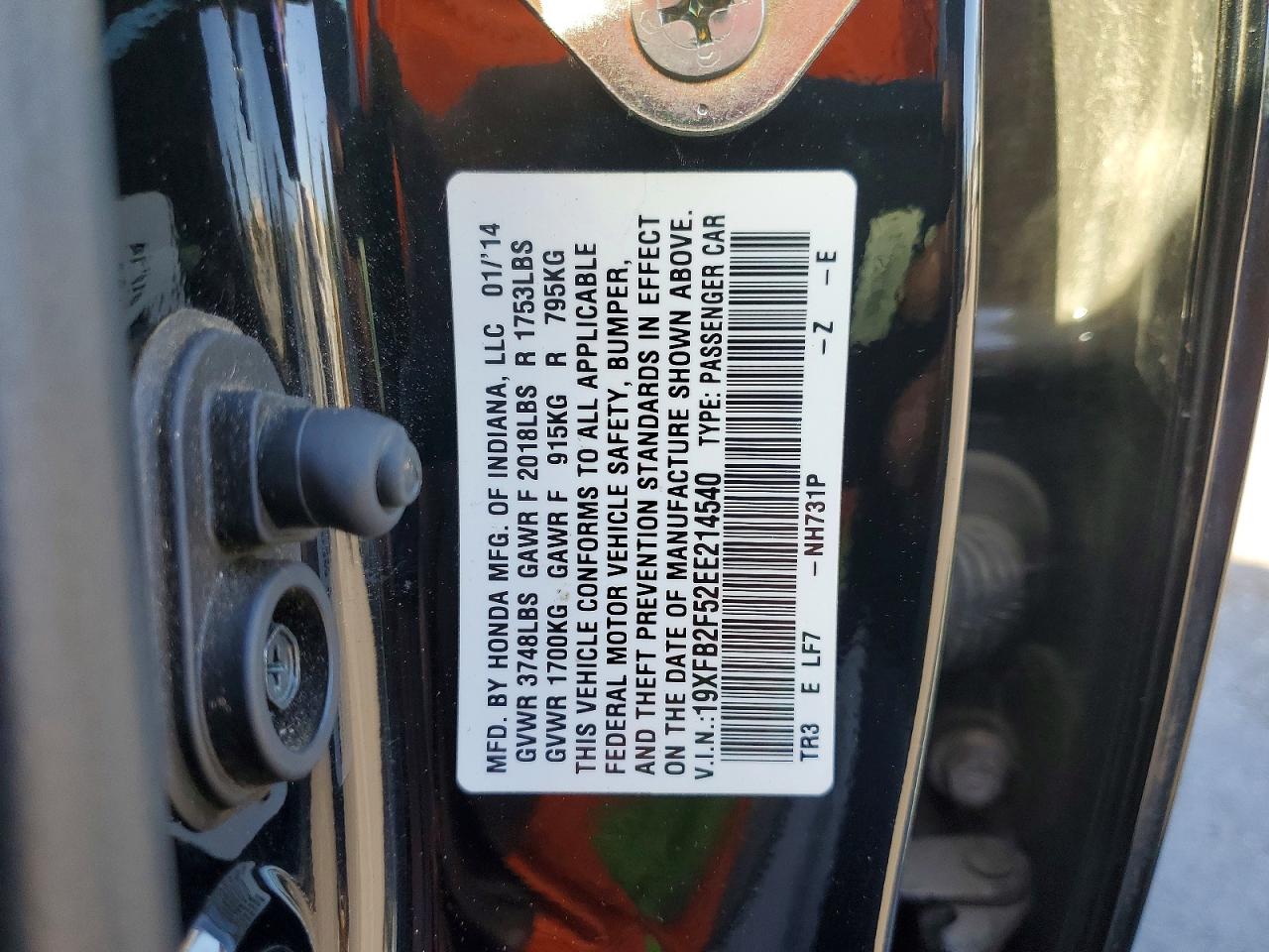 2014 Honda Civic Lx Black vin: 19XFB2F52EE214540