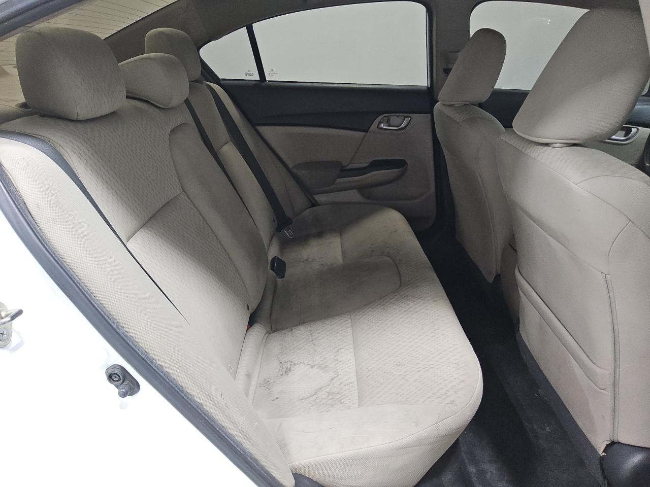 2014 Honda Civic Lx White vin: 19XFB2F52EE216420 Damage: Left Rear Seat Cushion, Stained, Permanent