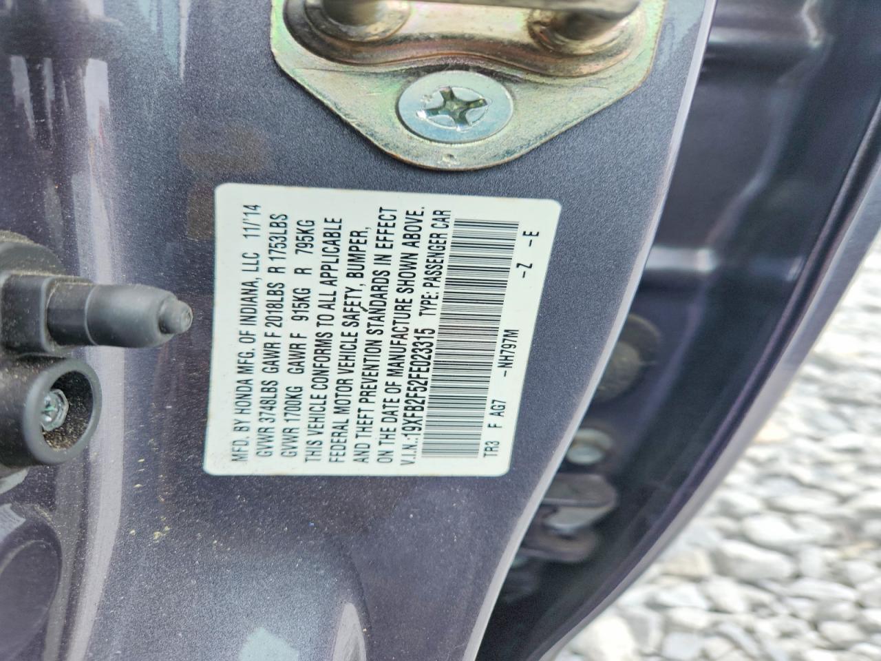 2015 Honda Civic Lx Charcoal vin: 19XFB2F52FE023315
