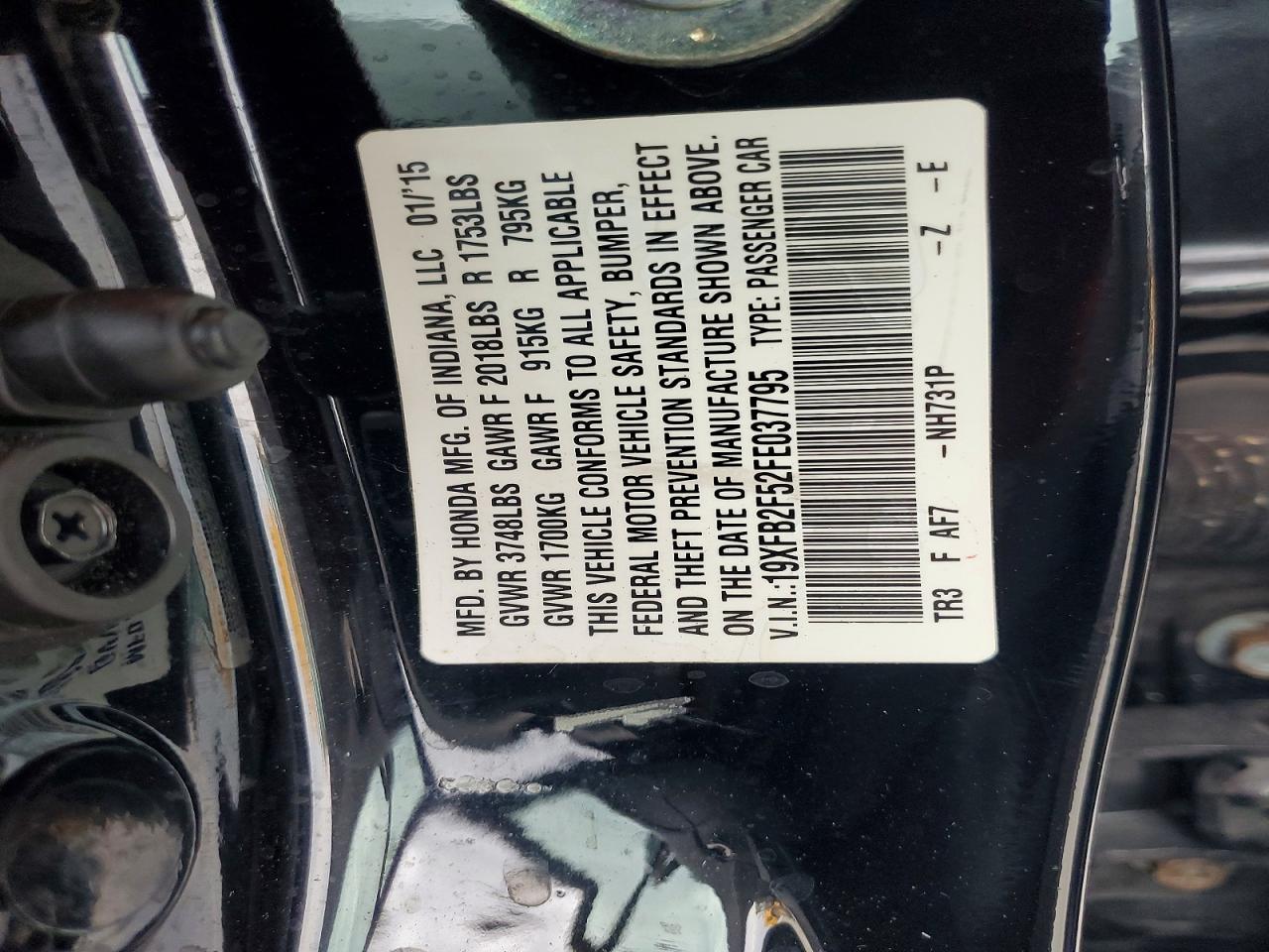 2015 Honda Civic Lx Black vin: 19XFB2F52FE037795