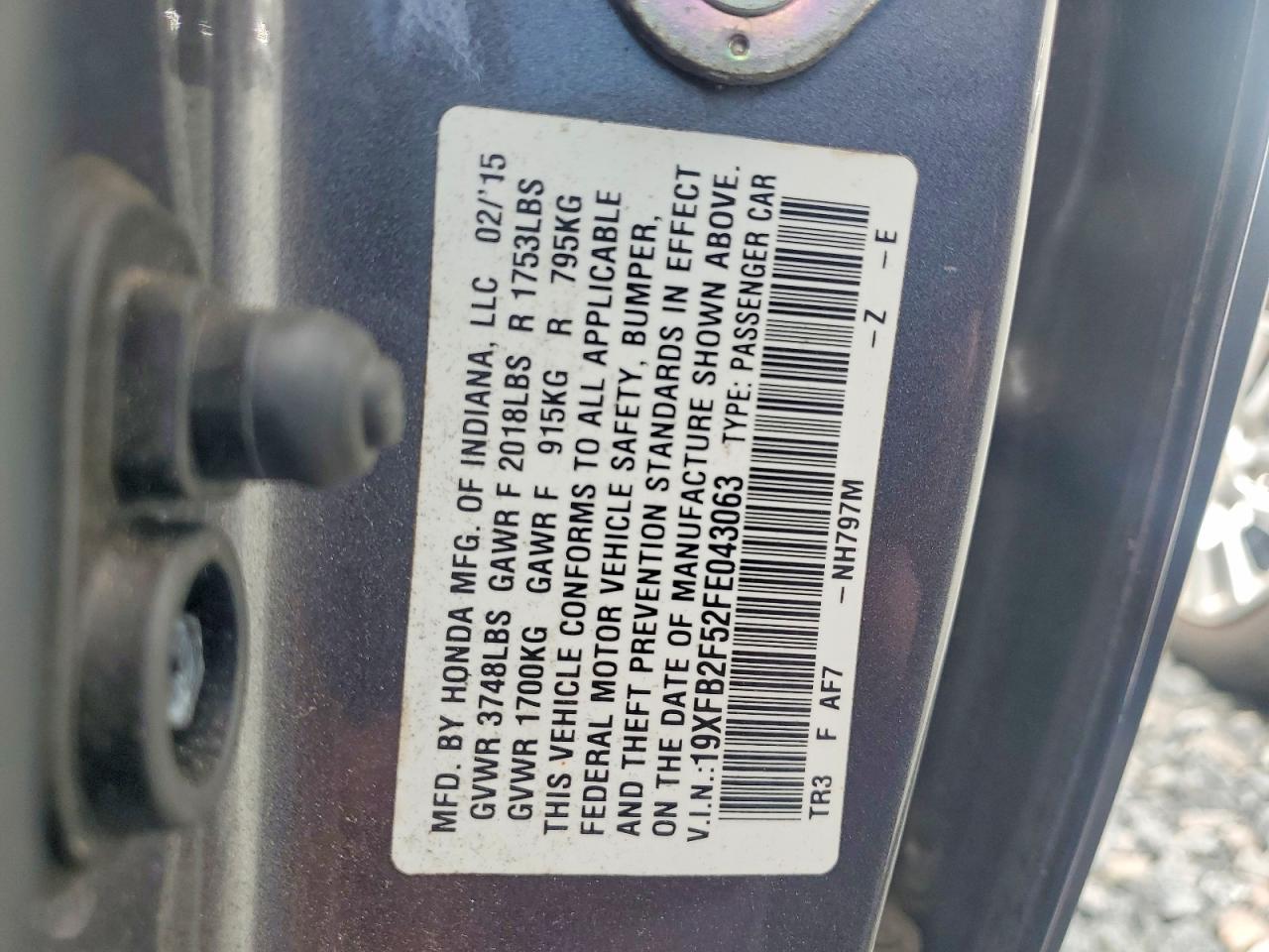 2015 Honda Civic Lx Gray vin: 19XFB2F52FE043063